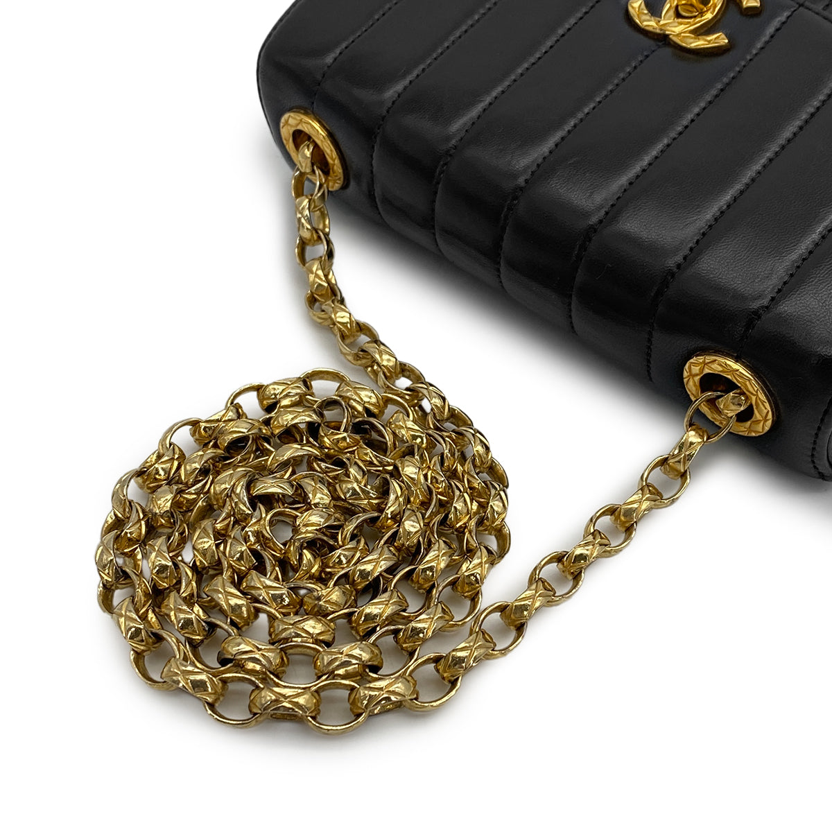 VINTAGE CHANEL MADEMOISELLE BIJOU CHAIN SHOULDER BAG BLACK LAMB SKIN GOLD HARDWARE 90317860