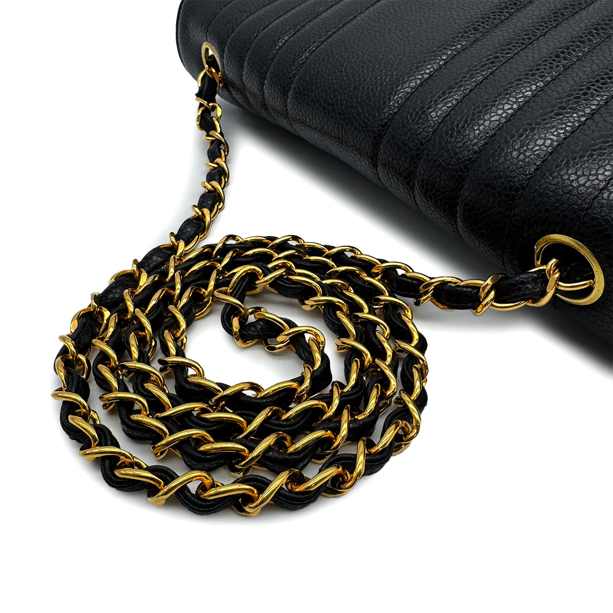 VINTAGE CHANEL MADEMOISELLE CHAIN SHOULDER BAG BLACK CAVIAR SKIN GOLD HAEDWARE 90315868