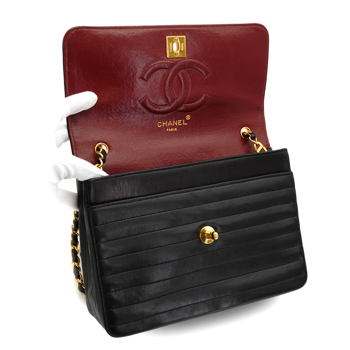 VINTAGE CHANEL MADEMOISELLE CHAIN SHOULDER BAG BLACK LAMB SKIN GOLD HARDWARE 90326606