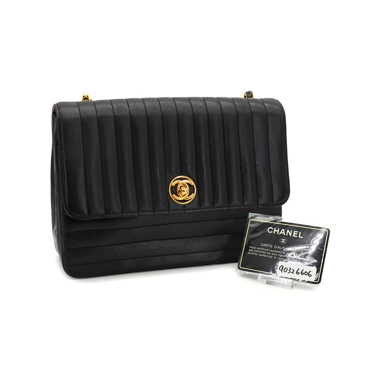VINTAGE CHANEL MADEMOISELLE CHAIN SHOULDER BAG BLACK LAMB SKIN GOLD HARDWARE 90326606