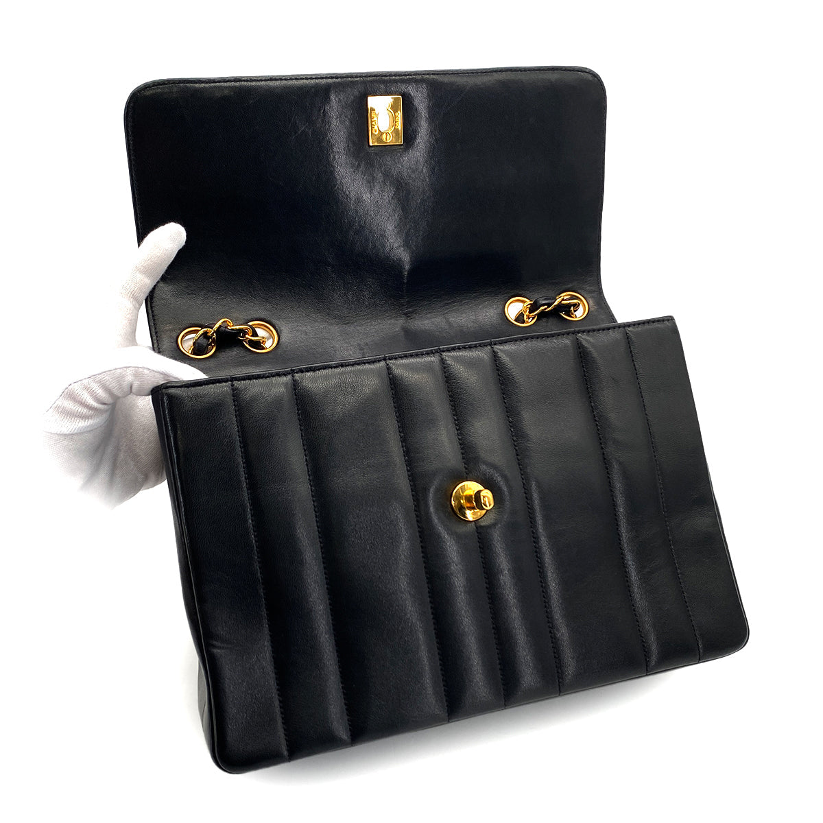 VINTAGE CHANEL MADEMOISELLE CHAIN SHOULDER BAG BLACK LAMB SKIN GOLD HARDWARE 90327062