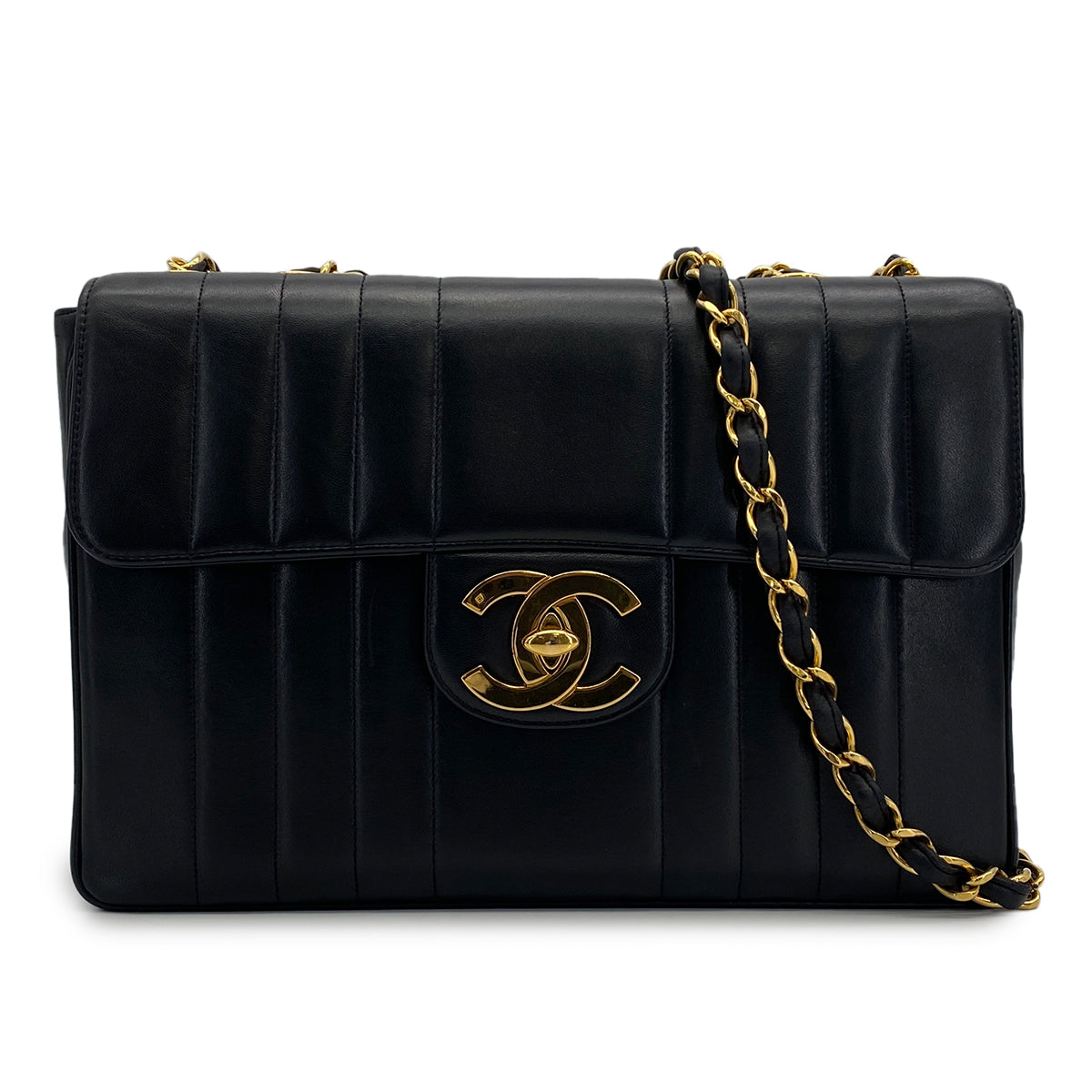 VINTAGE CHANEL MADEMOISELLE CHAIN SHOULDER BAG BLACK LAMB SKIN GOLD HARDWARE 90317867