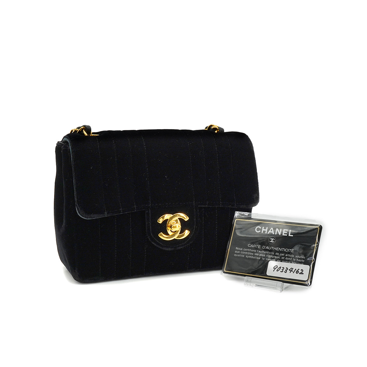 VINTAGE CHANEL MADEMOISELLE CHAIN SHOULDER BAG BLACK VELOR GOLD HARDWARE 90334162