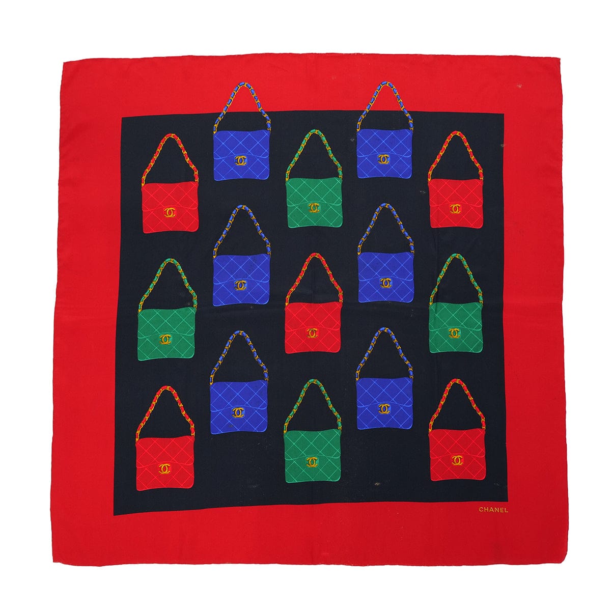 VINTAGE CHANEL MATELASSE BAG PATTERN SCARF RED SILK 90323493