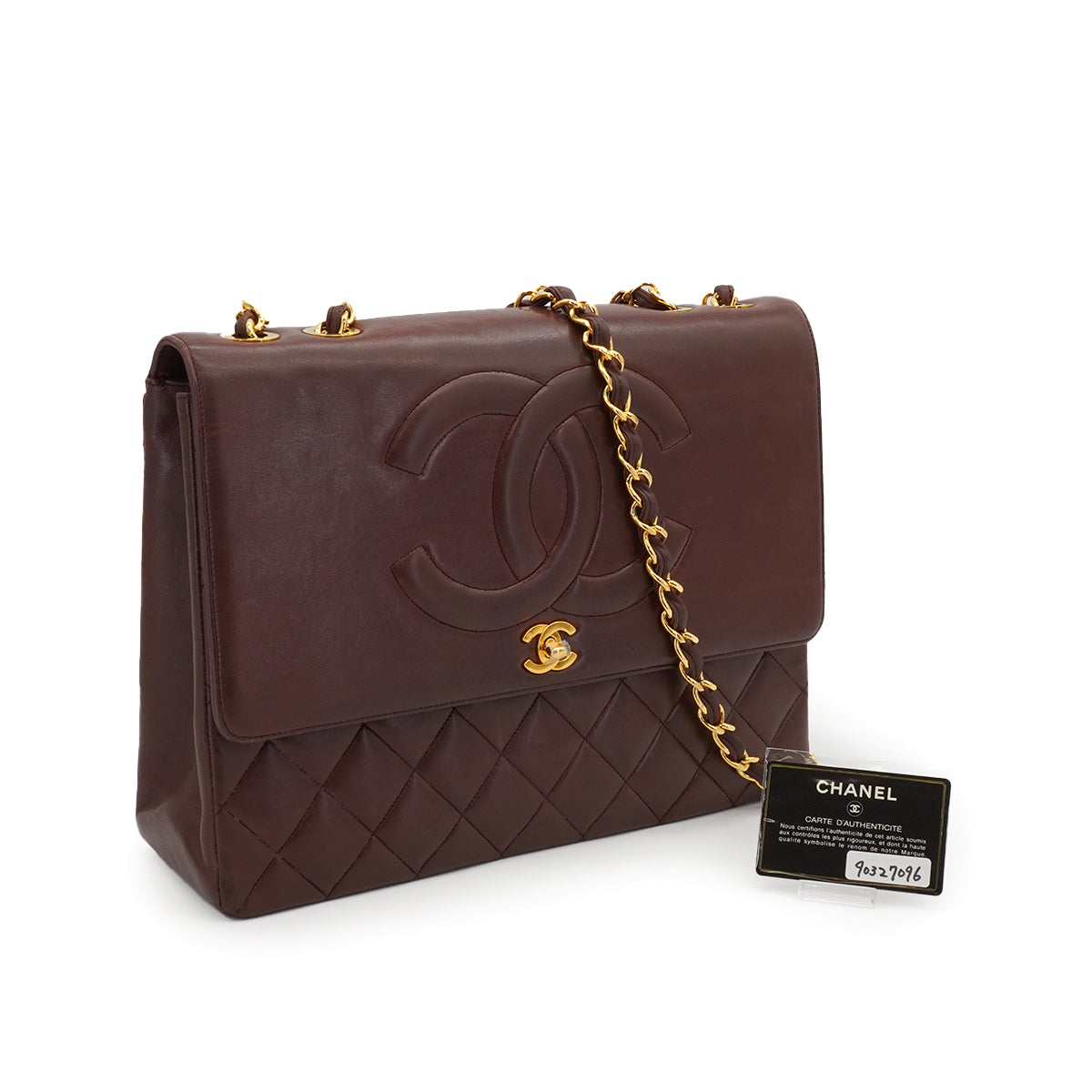 VINTAGE CHANEL MATELASSE BIG COCO CHAIN SHOULDER BAG BROWN LAMB SKIN GOLD HARDWARE 90327096