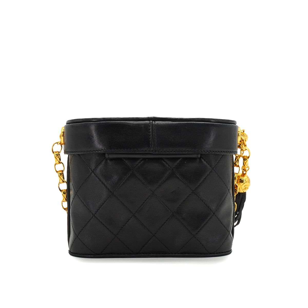 VINTAGE CHANEL MATELASSE BIJOU CHAIN SHOULDER BAG FRINGE BLACK LAMB SKIN GOLD HARDWARE 90327884