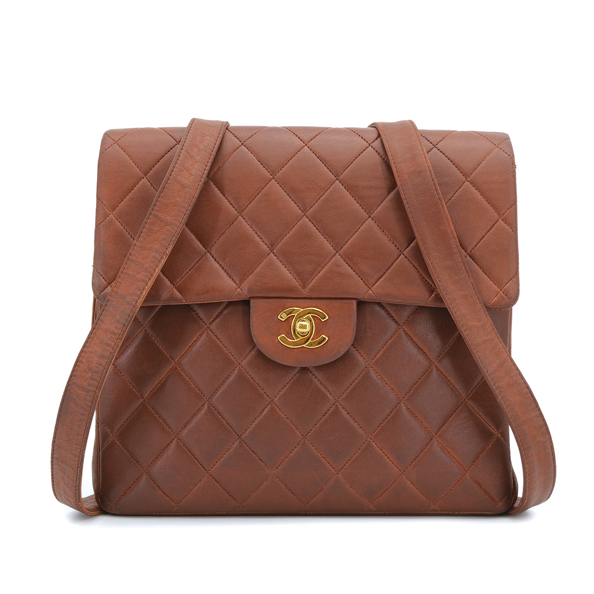 VINTAGE CHANEL MATELASSE CHAIN BACKPACK BROWN GOLD HARDWARE 90316998