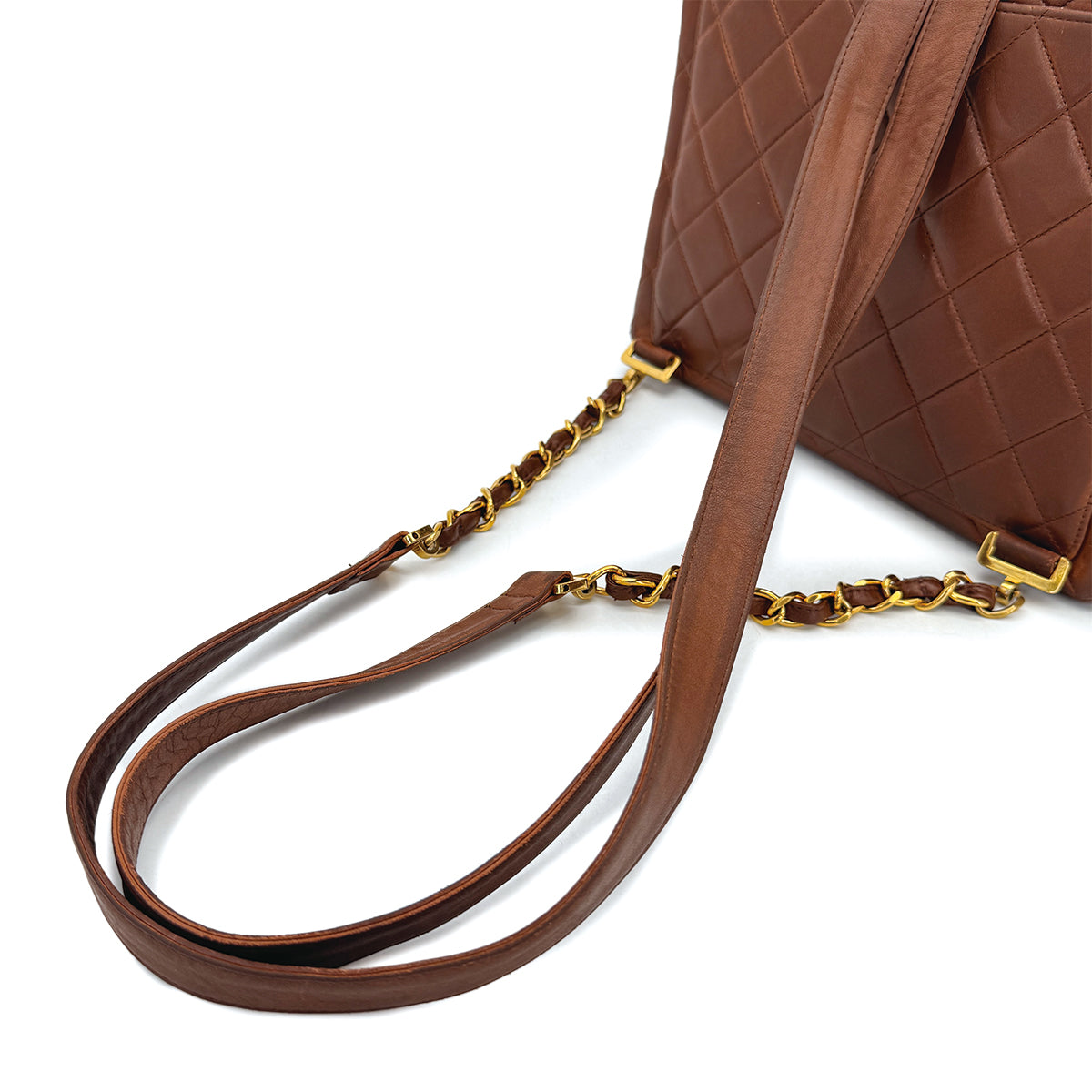 VINTAGE CHANEL MATELASSE CHAIN BACKPACK BROWN GOLD HARDWARE 90316998
