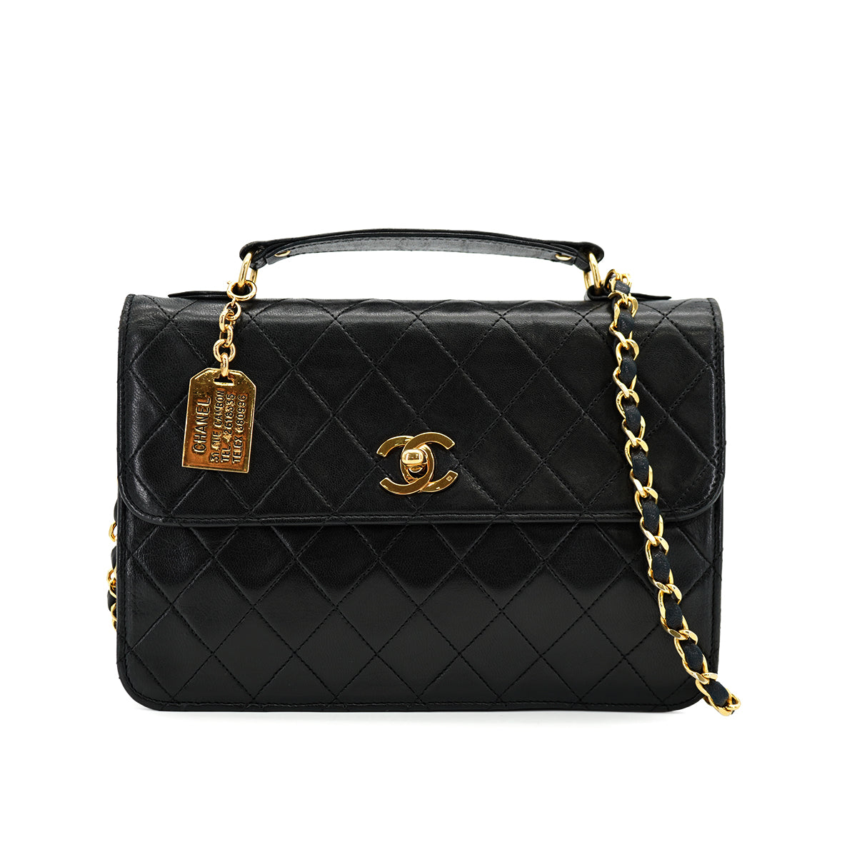VINTAGE CHANEL MATELASSE CHAIN HAND SHOULDER BAG BLACK LAMB SKIN GOLD HARDWARE 90335295
