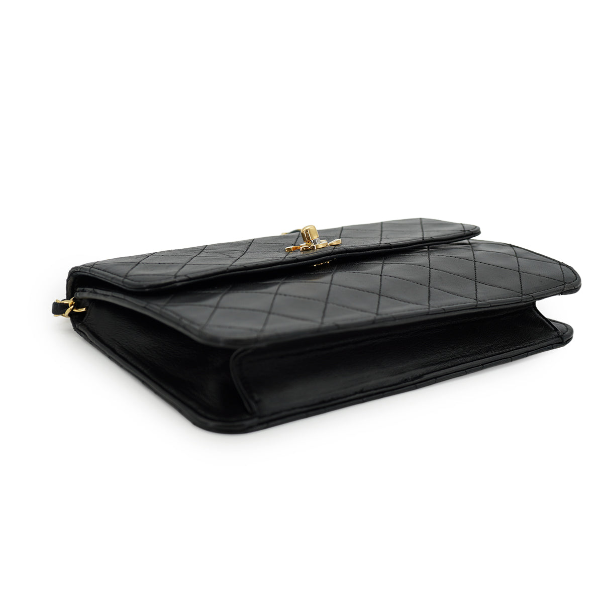 VINTAGE CHANEL MATELASSE CHAIN HAND SHOULDER BAG BLACK LAMB SKIN GOLD HARDWARE 90335295