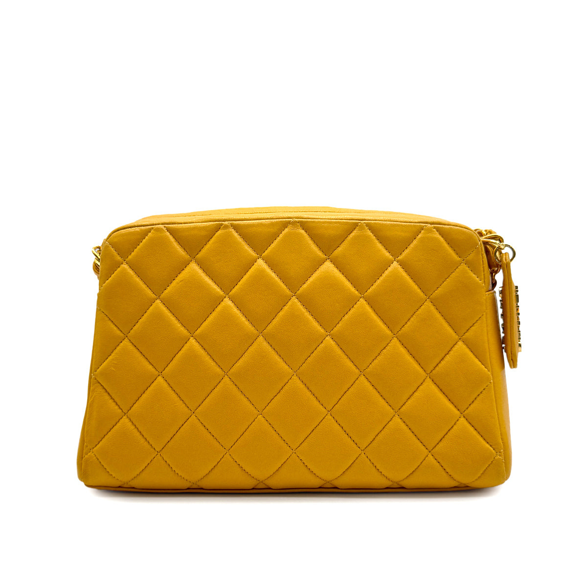 VINTAGE CHANEL MATELASSE CHAIN HAND BAG YELLOW LAMB SKIN GOLD HARDWARE 90316894