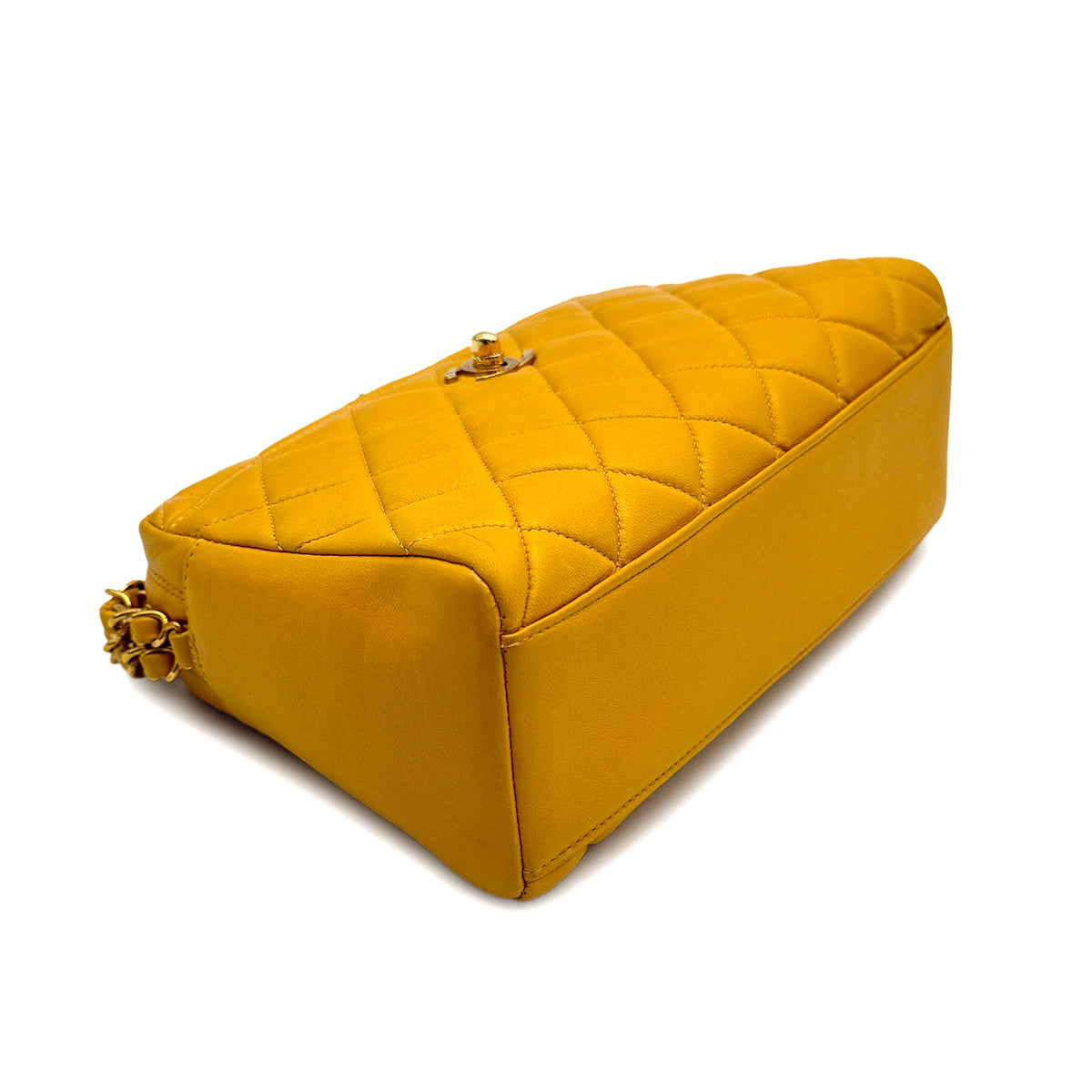 VINTAGE CHANEL MATELASSE CHAIN HAND BAG YELLOW LAMB SKIN GOLD HARDWARE 90316894