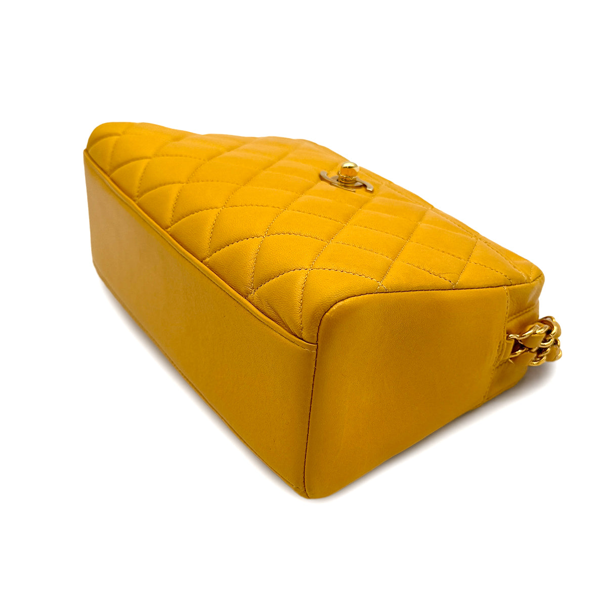 VINTAGE CHANEL MATELASSE CHAIN HAND BAG YELLOW LAMB SKIN GOLD HARDWARE 90316894