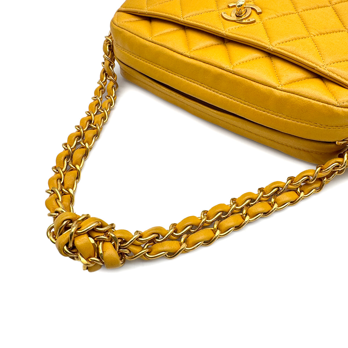 VINTAGE CHANEL MATELASSE CHAIN HAND BAG YELLOW LAMB SKIN GOLD HARDWARE 90316894