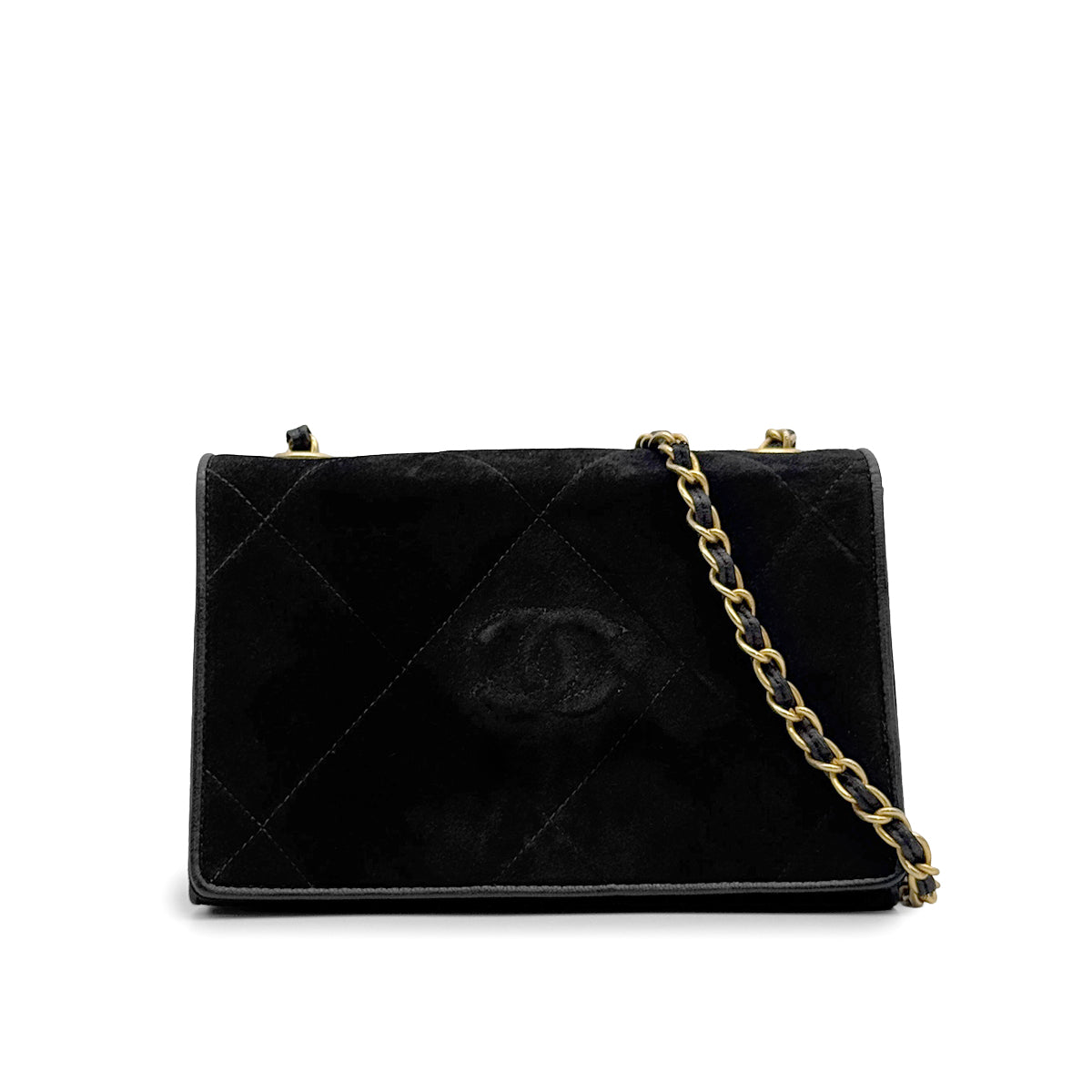 VINTAGE CHANEL MATELASSE CHAIN SHOULDER BAG BALCK SUEDE GOLD HARDWARE 90324286