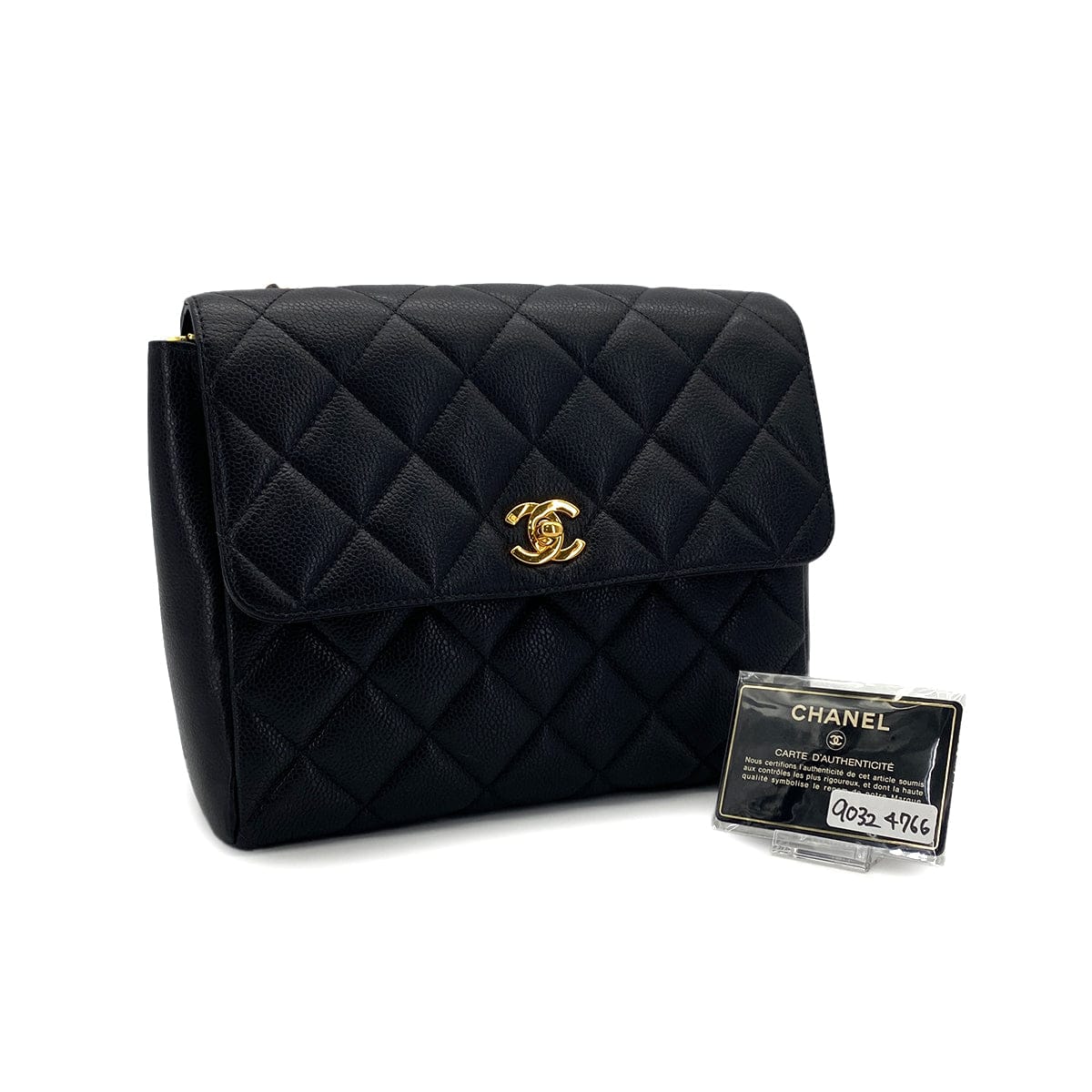 VINTAGE CHANEL MATELASSE CHAIN SHOULDER BAG BLACK CAVIAR SKIN GOLD HARDWARE 90324766