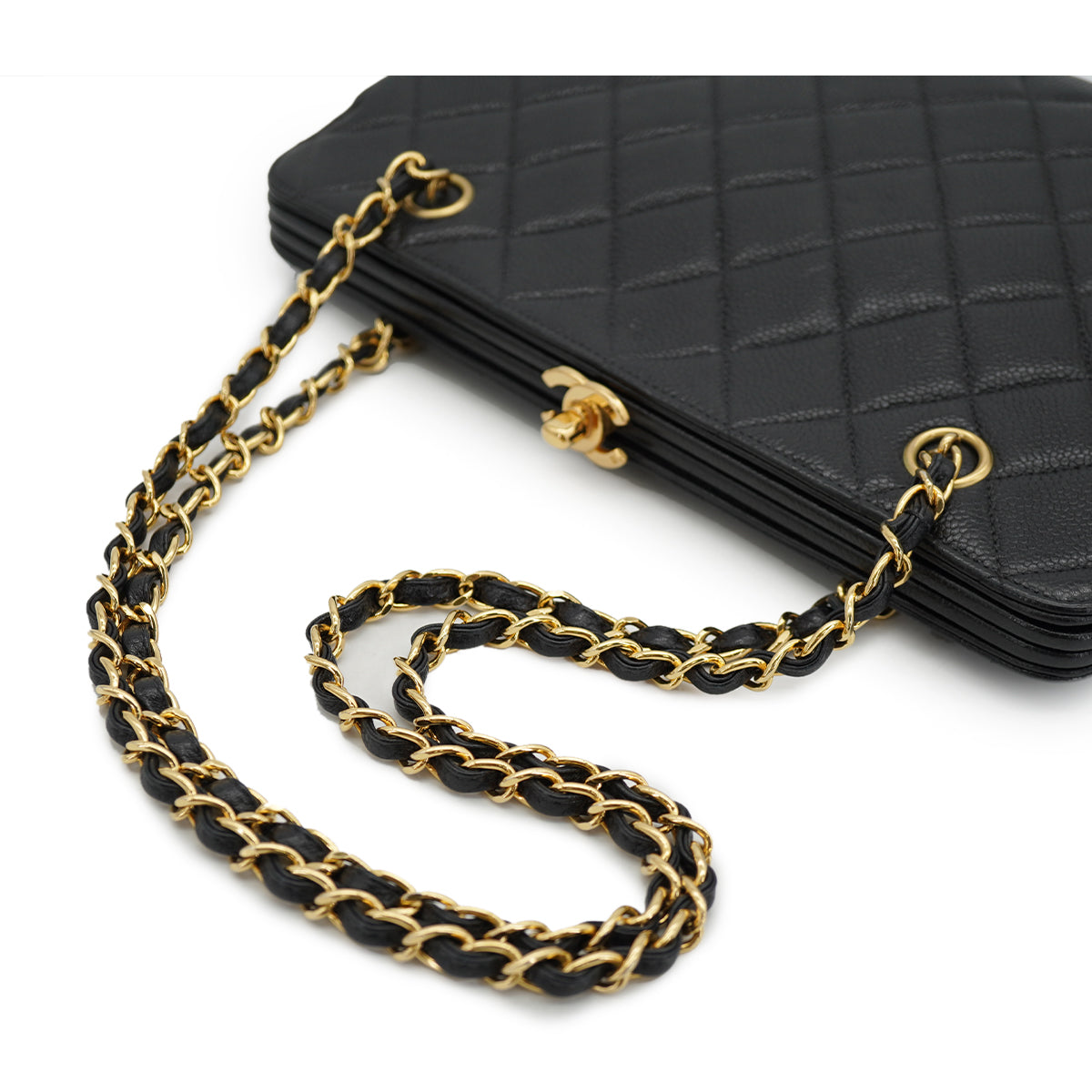 VINTAGE CHANEL MATELASSE CHAIN SHOULDER BAG BLACK CAVIAR SKIN GOLD HARDWARE 90335292