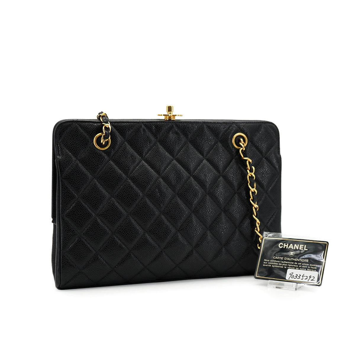 VINTAGE CHANEL MATELASSE CHAIN SHOULDER BAG BLACK CAVIAR SKIN GOLD HARDWARE 90335292