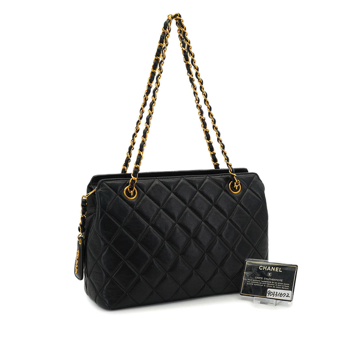 VINTAGE CHANEL MATELASSE CHAIN SHOULDER BAG BLACK LAMB SKIN GOLD HARDWARE 90331672