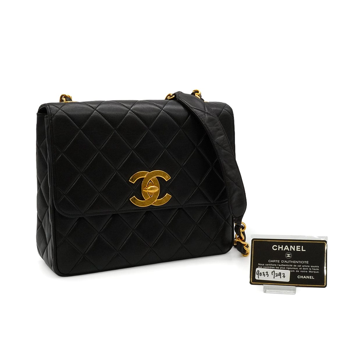 LUXURY PROMISE VINTAGE CHANEL MATELASSE CHAIN SHOULDER BAG BLACK LAMB SKIN GOLD HARDWARE 90337293