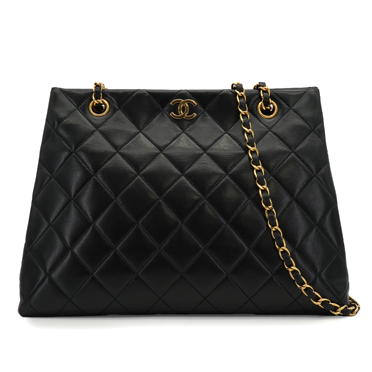 VINTAGE CHANEL MATELASSE CHAIN SHOULDER BAG BLACK LAMB SKIN GOLD HARDWARE 90340150