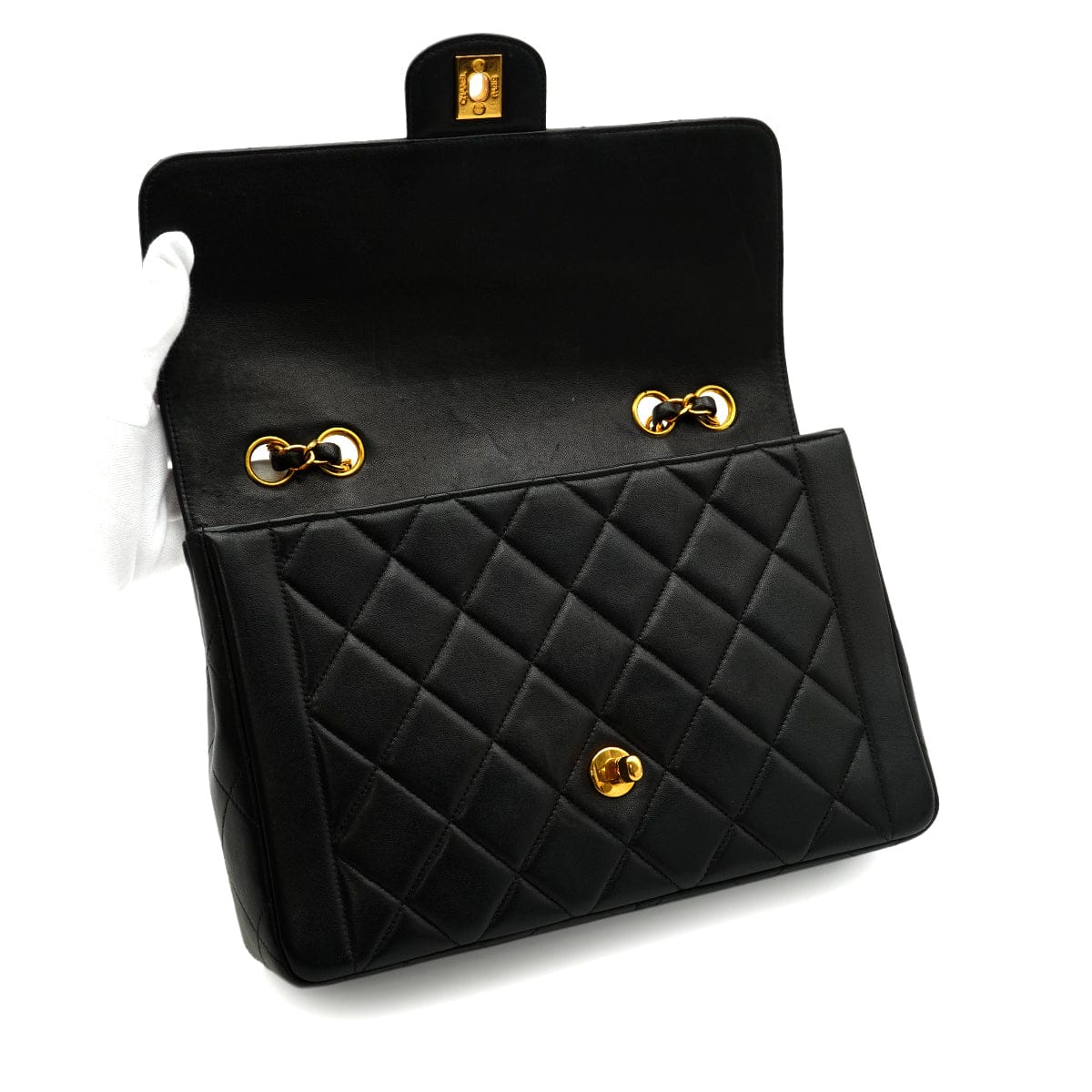 Luxury Promise Japan VINTAGE CHANEL MATELASSE CHAIN SHOULDER BAG BLACK LAMB SKIN GOLD HARDWARE 90343952