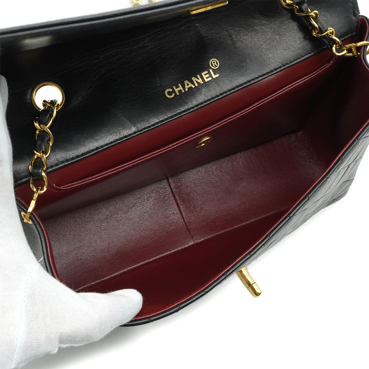VINTAGE CHANEL MATELASSE CHAIN SHOULDER BAG BLACK LAMB SKIN GOLD HARDWARE 90344379