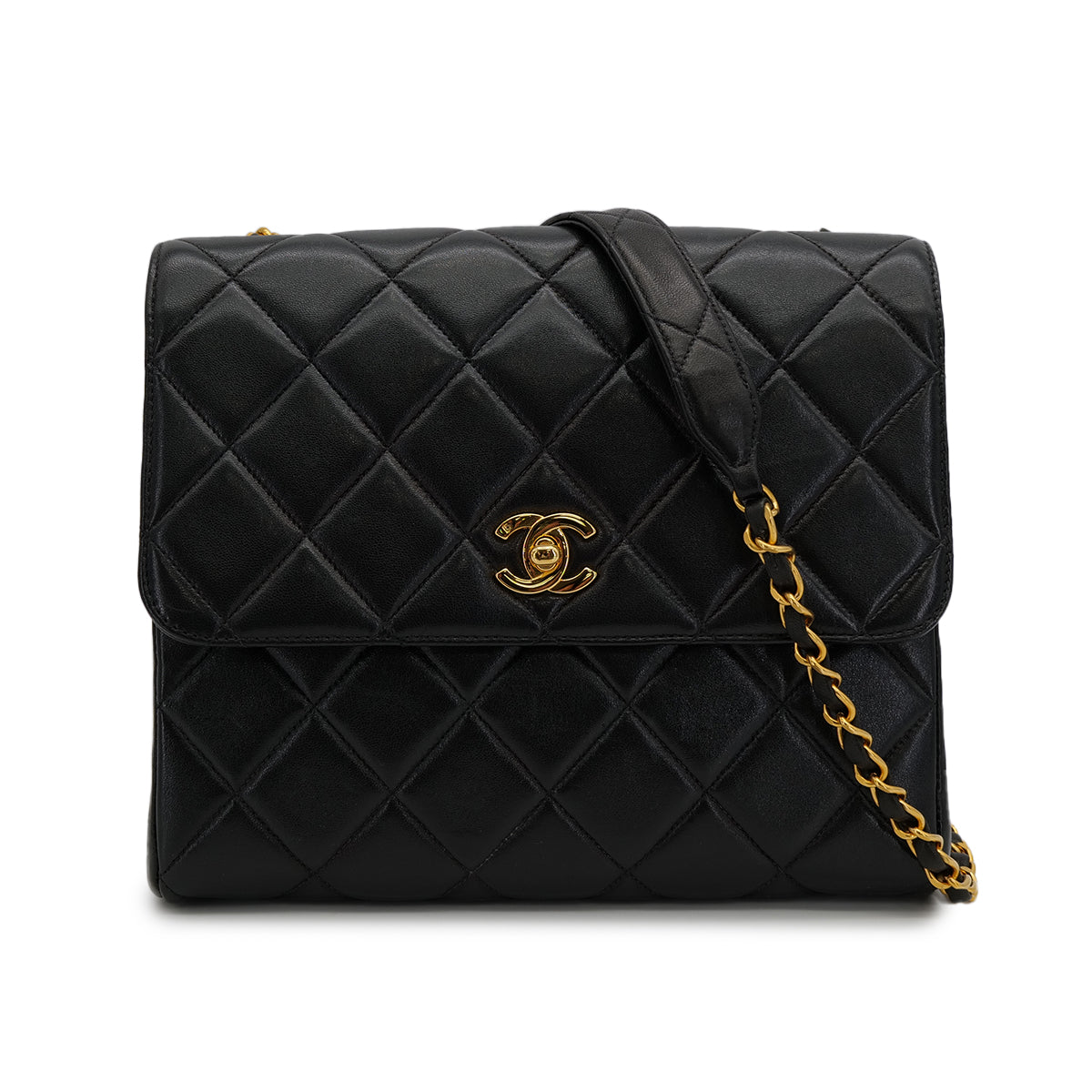 VINTAGE CHANEL MATELASSE CHAIN SHOULDER BAG BLACK LAMB SKIN GOLD HARDWARE 90314571