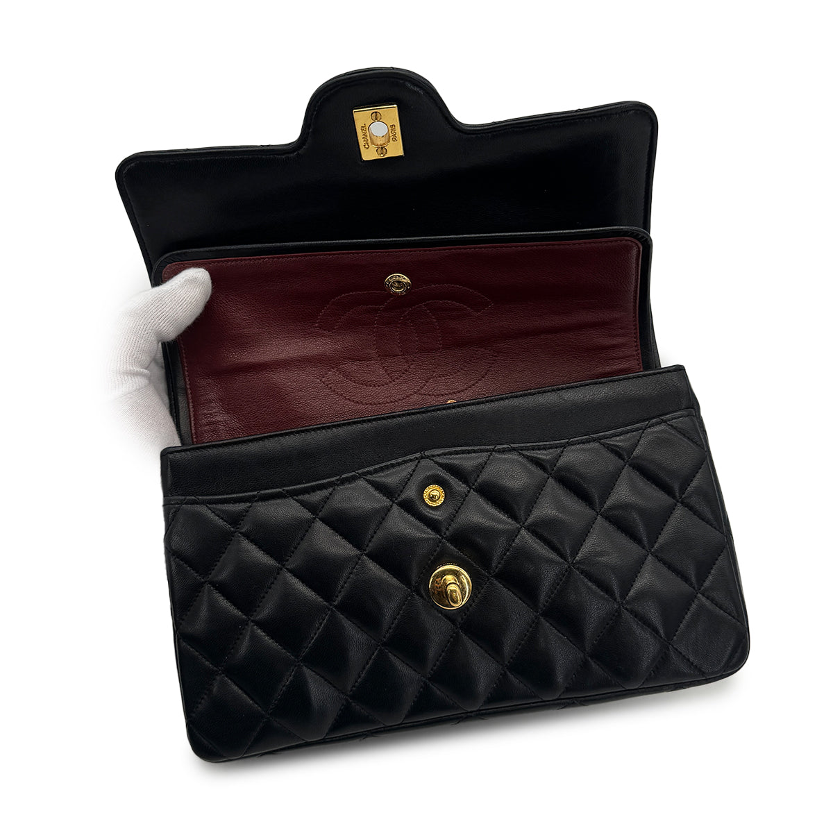 VINTAGE CHANEL MATELASSE CHAIN SHOULDER BAG BLACK LAMB SKIN GOLD HARDWARE 90319589