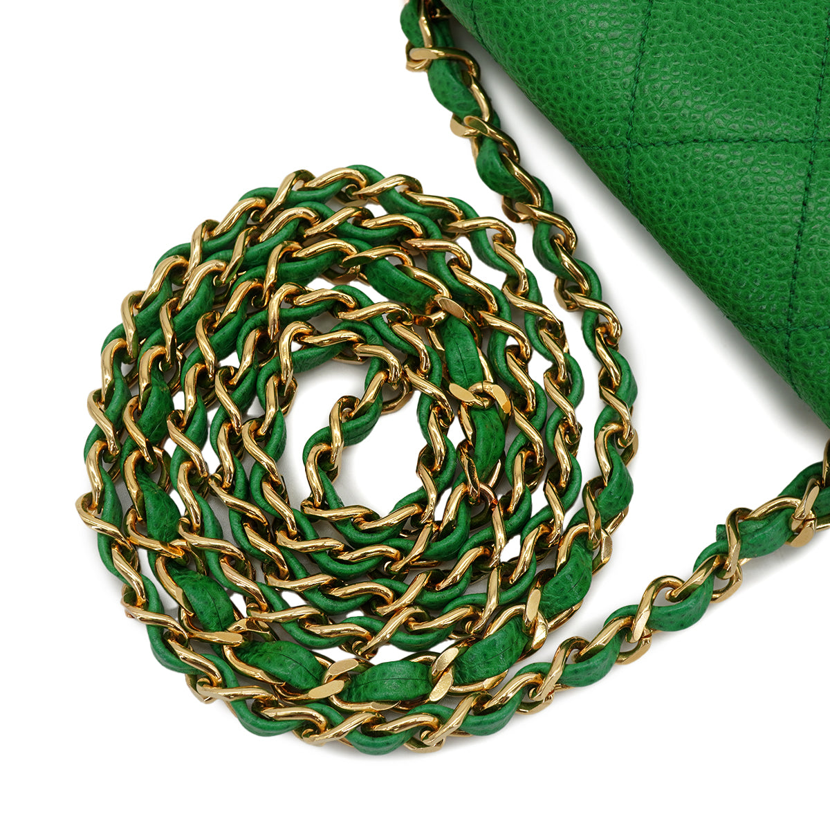 VINTAGE CHANEL MATELASSE CHAIN SHOULDER BAG GREEN CAVIAR SKIN GOLD HARDWARE 90330697