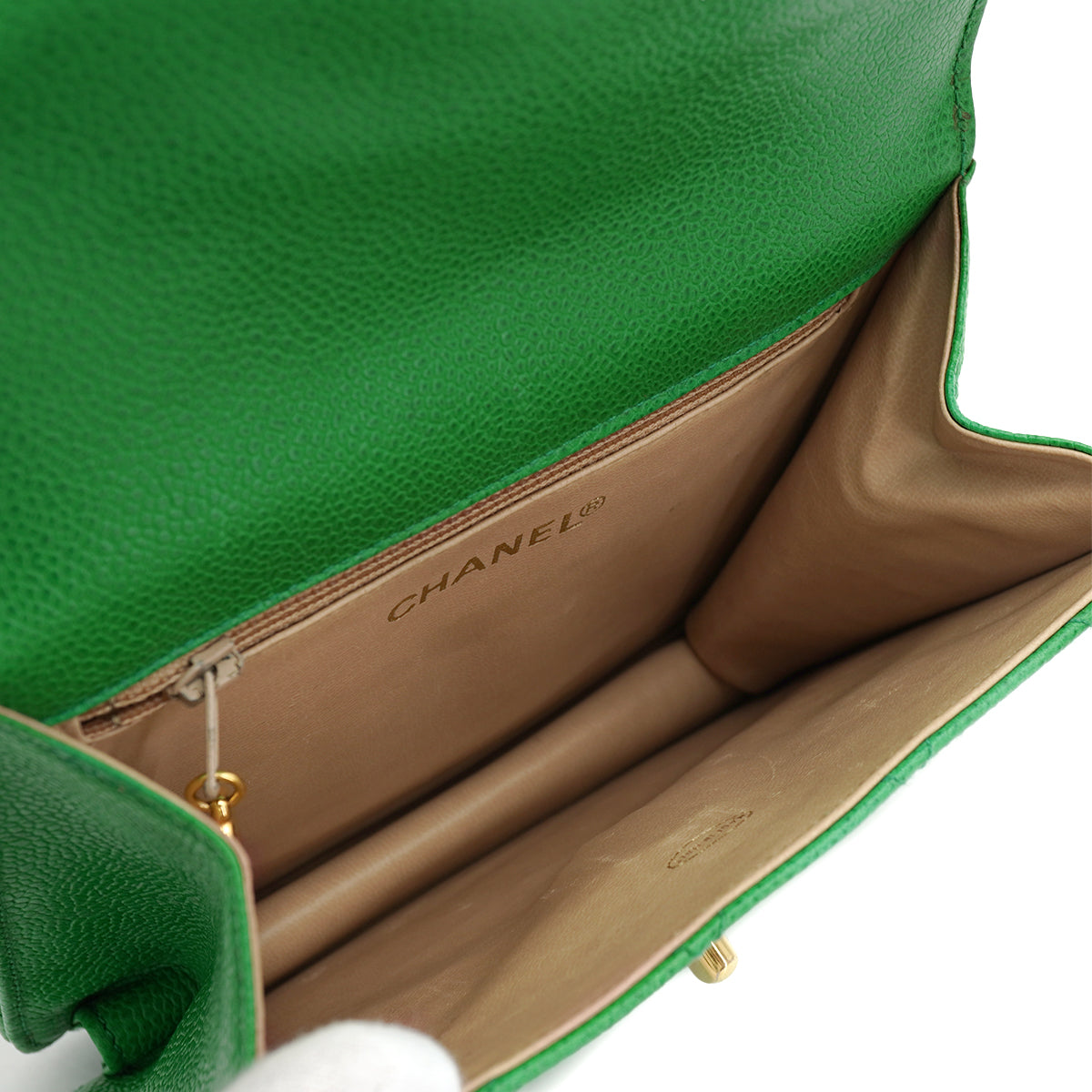 VINTAGE CHANEL MATELASSE CHAIN SHOULDER BAG GREEN CAVIAR SKIN GOLD HARDWARE 90330697