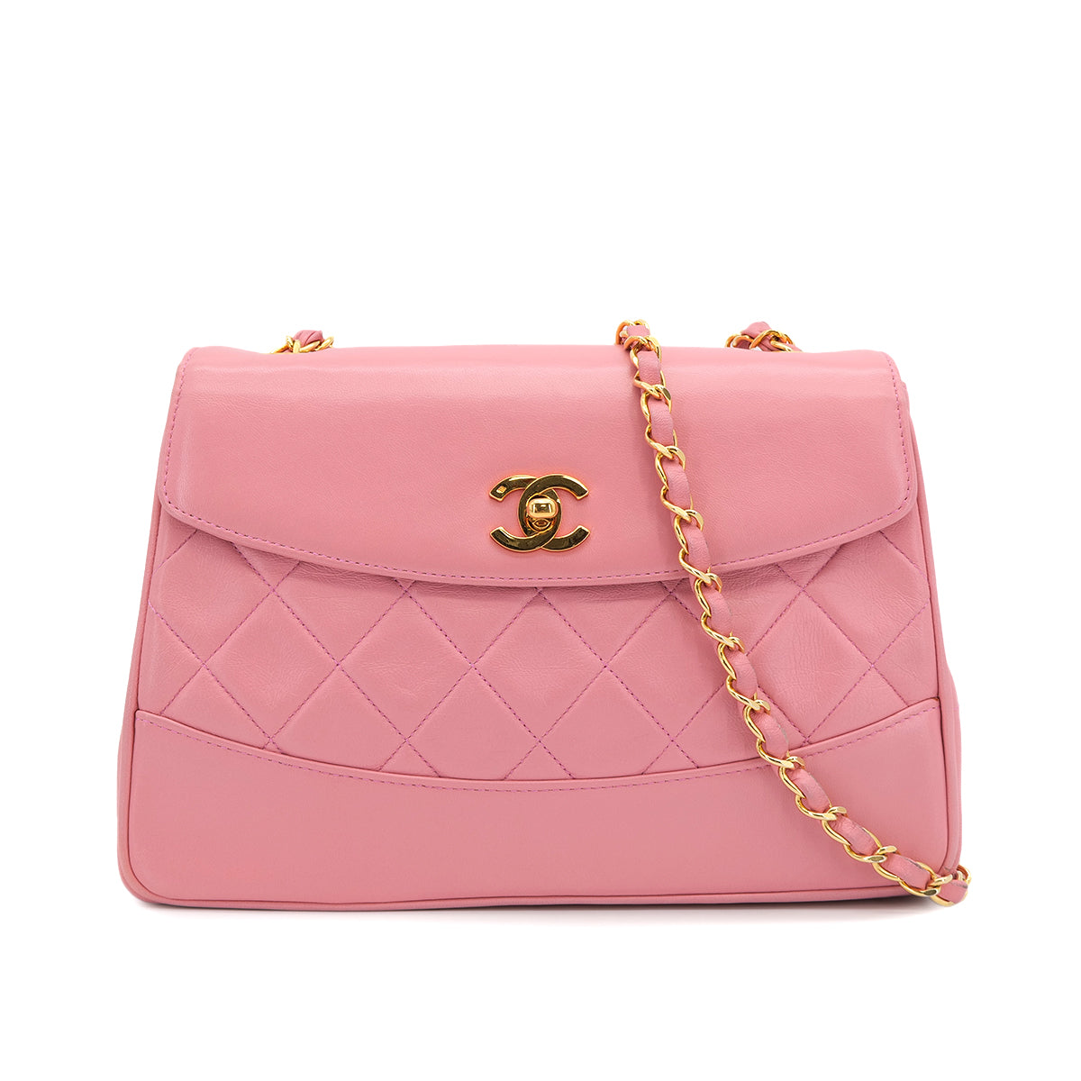 VINTAGE CHANEL MATELASSE CHAIN SHOULDER BAG PINK LAMB SKIN GOLD HARDWARE 90323093