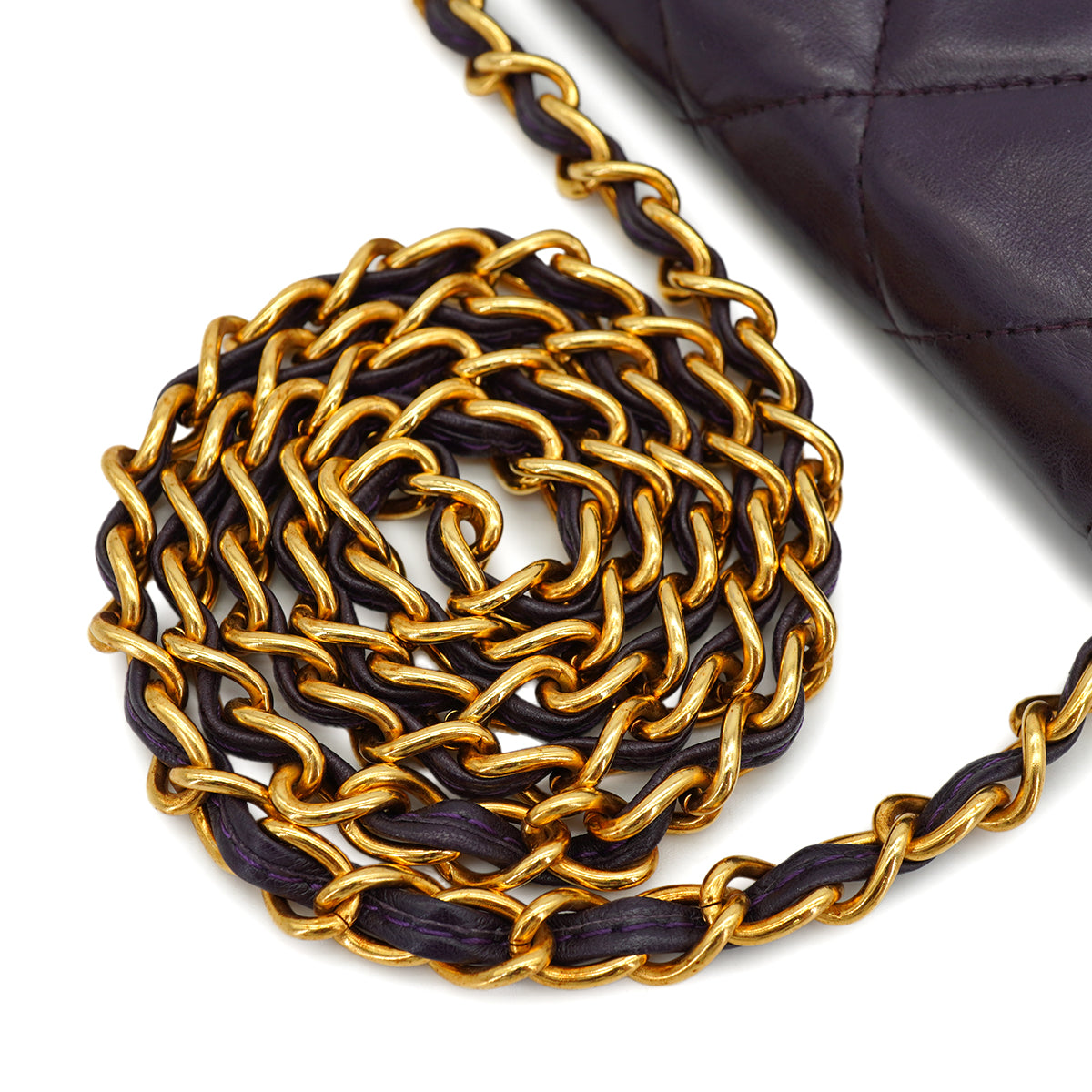 VINTAGE CHANEL MATELASSE CHAIN SHOULDER BAG PURPLE LAMB SKIN GOLD HARDWARE 90330957