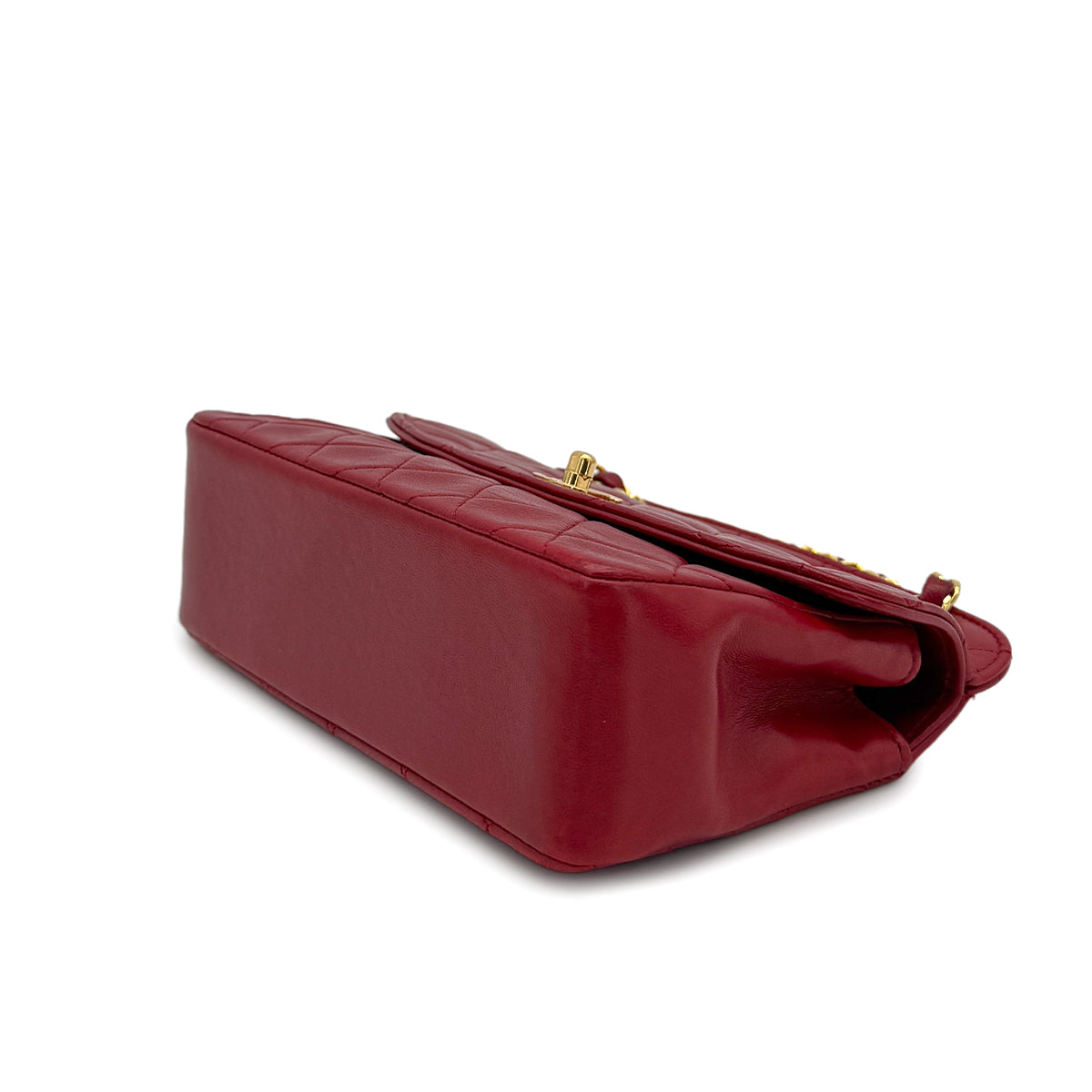 VINTAGE CHANEL MATELASSE CHAIN SHOULDER BAG RED LAMB SKIN GOLD HARDWARE 90321013