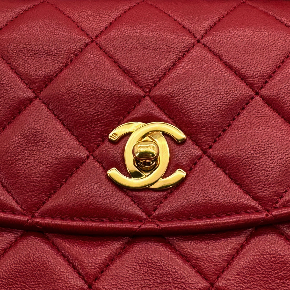VINTAGE CHANEL MATELASSE CHAIN SHOULDER BAG RED LAMB SKIN GOLD HARDWARE 90321013