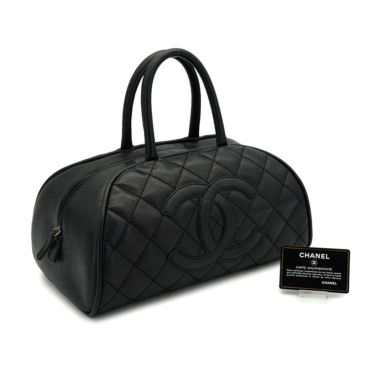 VINTAGE CHANEL MATELASSE COCOMARK BOSTON BAG BLACK CAVIAR SKIN 90328124