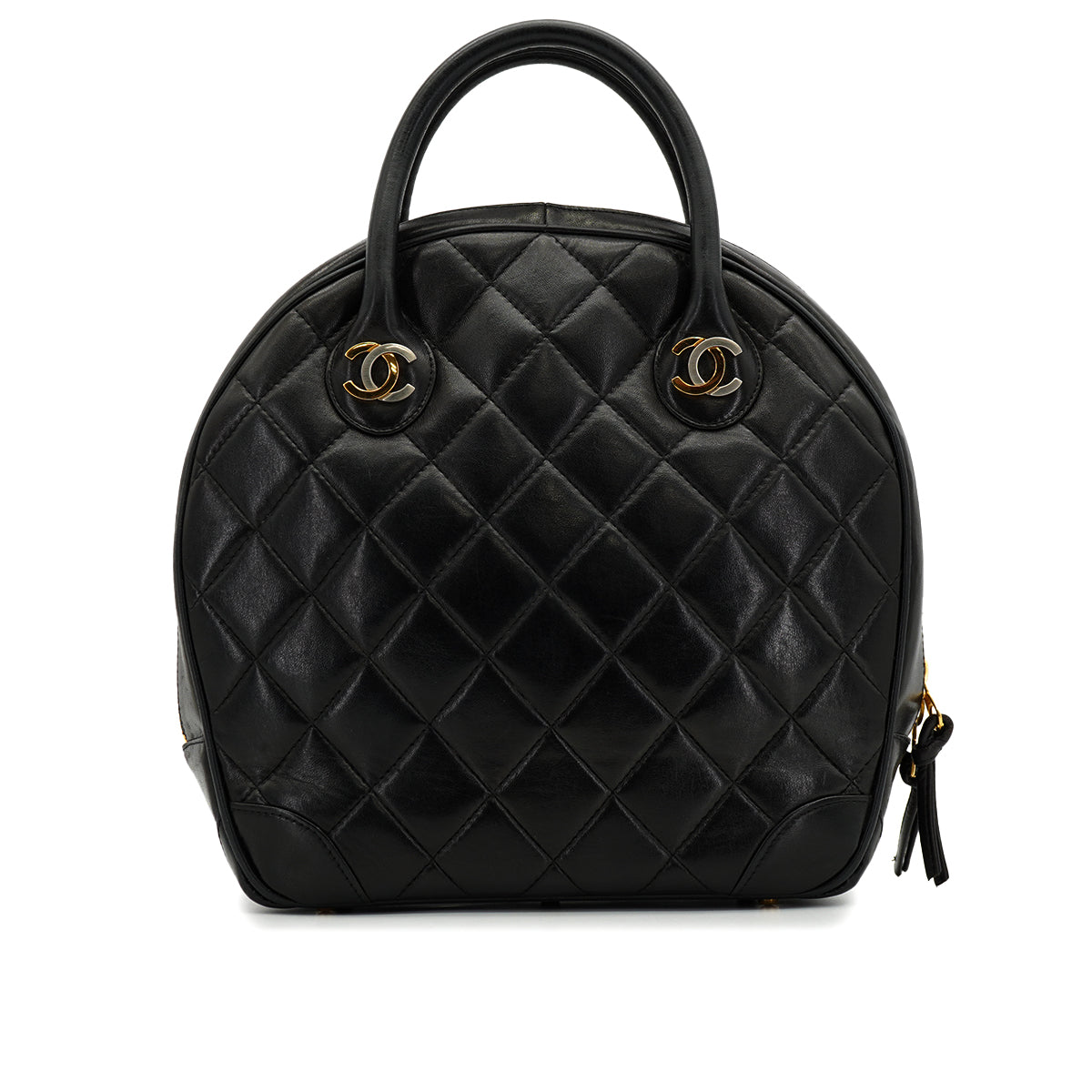 VINTAGE CHANEL PARIS LIMITED MATELASSE COCOMARK HAND BAG BLACK LAMB SKIN GOLD HARDWARE 90327293