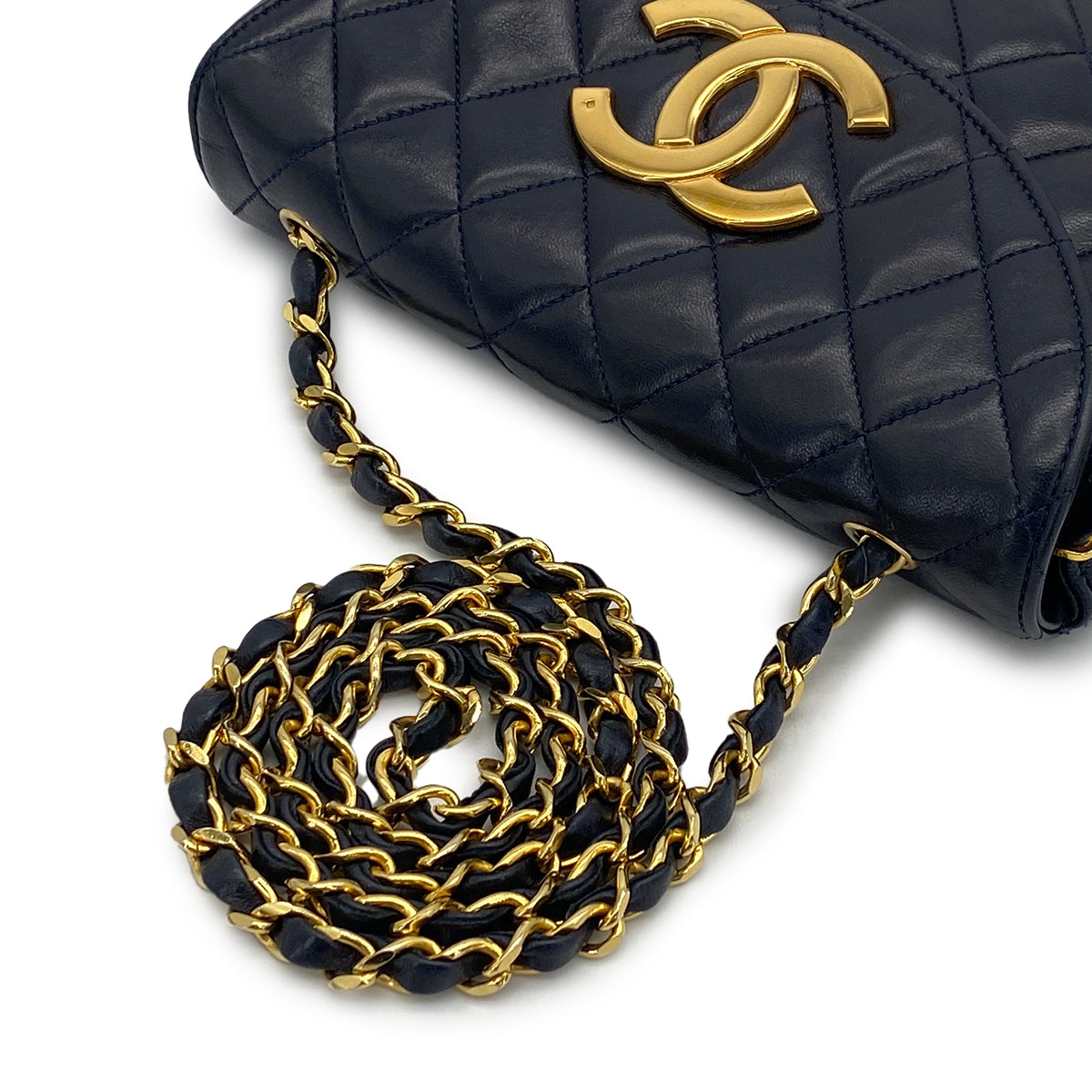 VINTAGE CHANEL MATELASSE COCOMARK CHAIN SHOULDER BAG NAVY LAMB SKIN GOLD HARDWARE 90308206