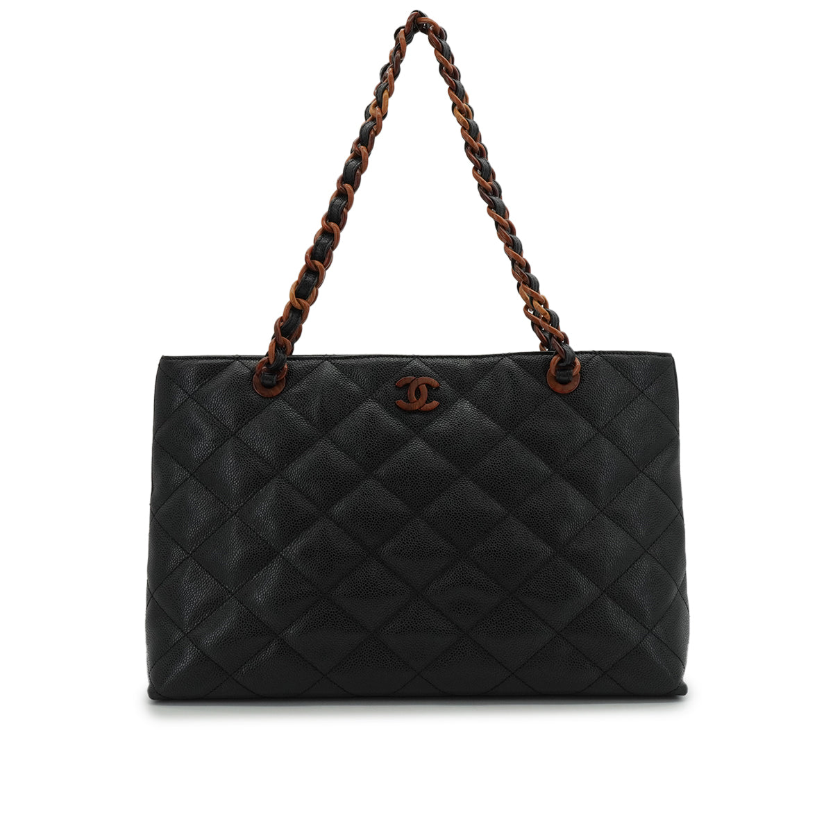 VINTAGE CHANEL MATELASSE COCOMARK CHAIN TOTE SHOULDER BAG BLACK BROWN CAVIAR SKIN PLASTIC HARDWARE 90339644