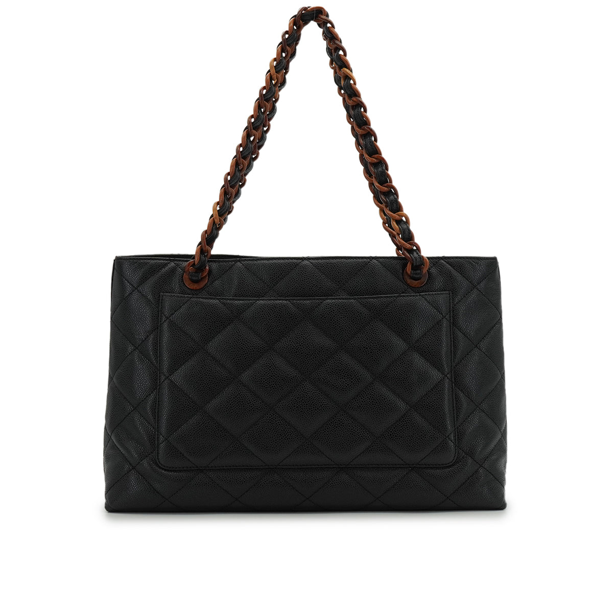 VINTAGE CHANEL MATELASSE COCOMARK CHAIN TOTE SHOULDER BAG BLACK BROWN CAVIAR SKIN PLASTIC HARDWARE 90339644