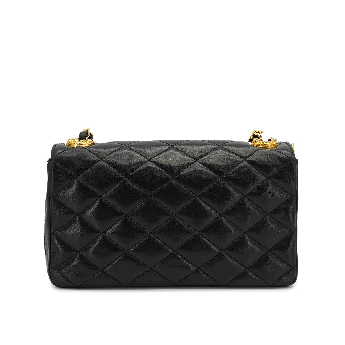 VINTAGE CHANEL MATELASSE COCOMARK RHINESTONE CHAIN SHOULDER BAG BLACK LAMB SKIN GOLD HARDWARE 90326726