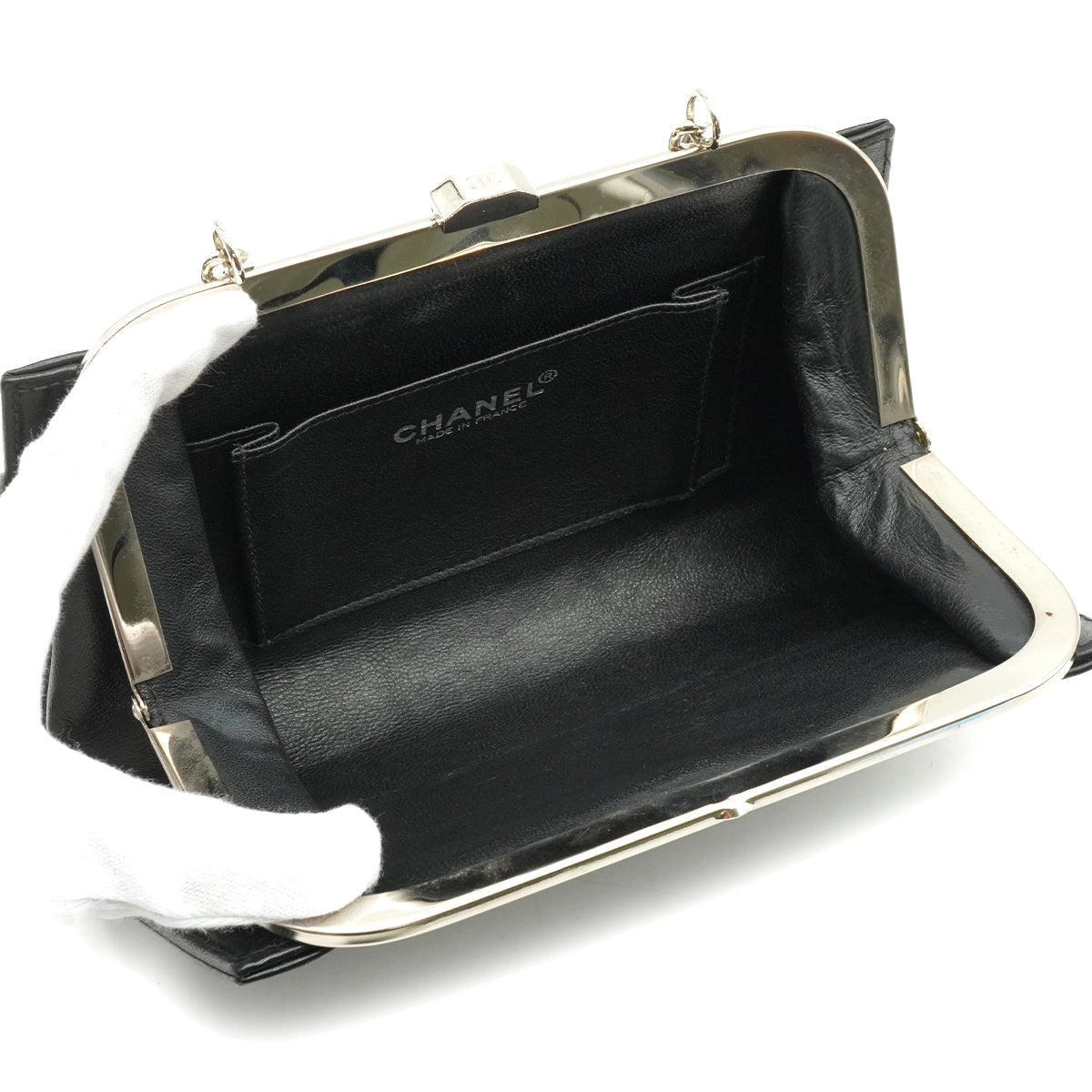 VINTAGE CHANEL MATELASSE COCOMARK RHINESTONE CHAIN SHOULDER BAG BLACK LAMB SKIN SILVER HARDWARE 90339834