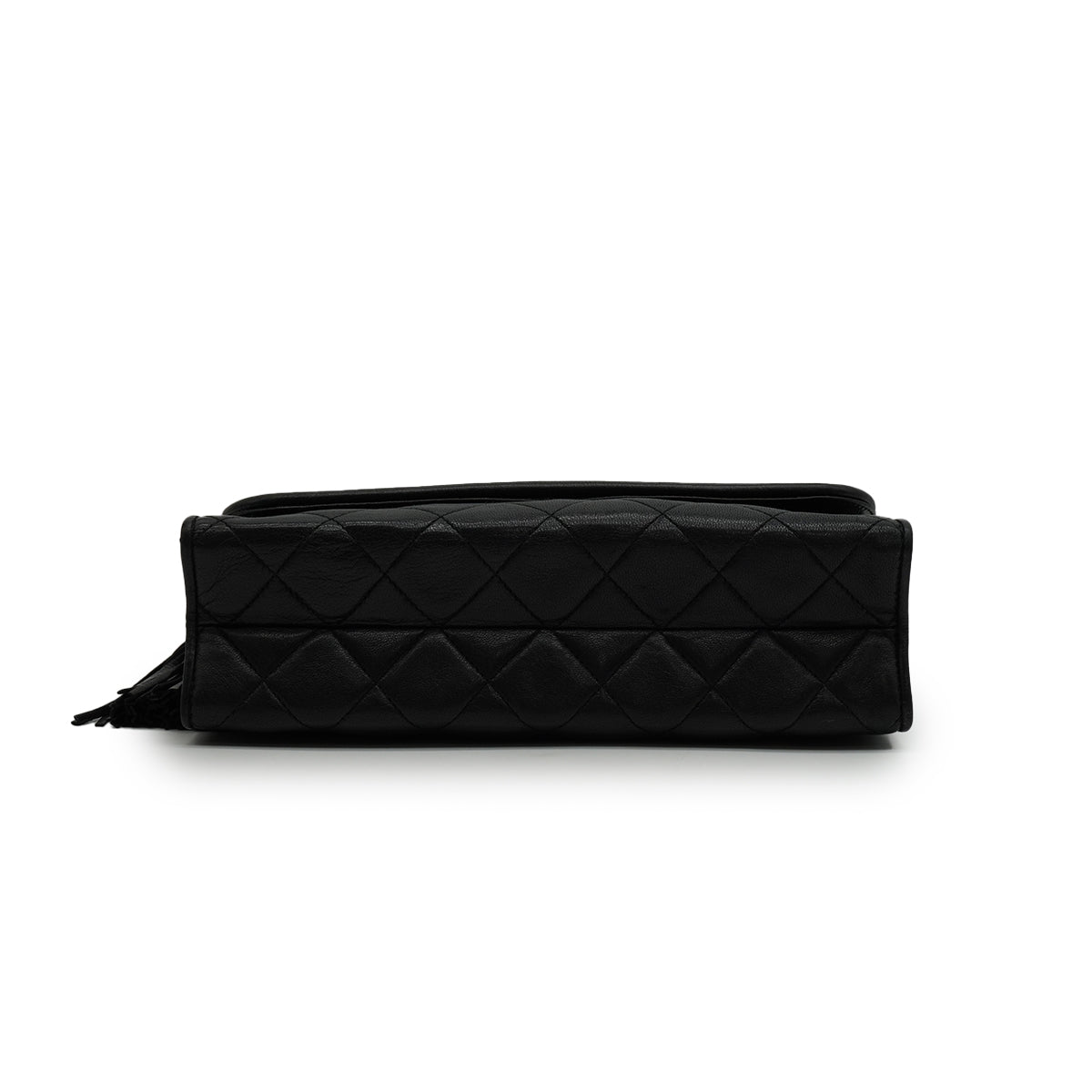 VINTAGE CHANEL MATELASSE FRINGE CHAIN SHOULDER BAG BLACK LAMB SKIN GOLD HARDWARE 90345511
