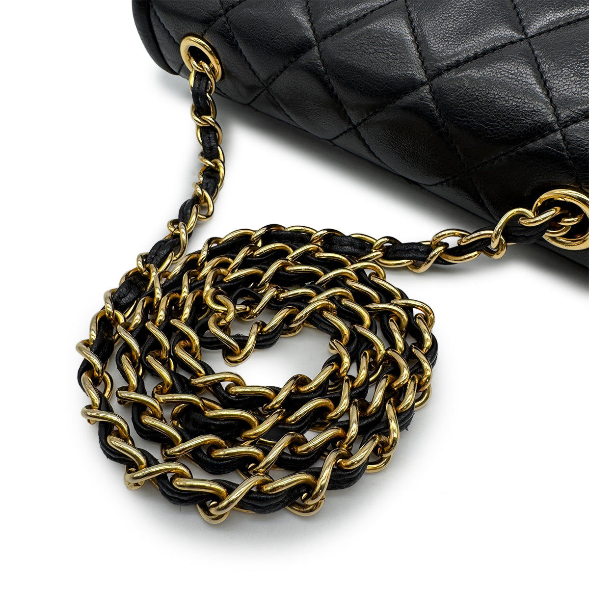 VINTAGE CHANEL MATELASSE FRINGE CHAIN SHOULDER BAG BLACK LAMB SKIN GOLD HARDWARE 90318626