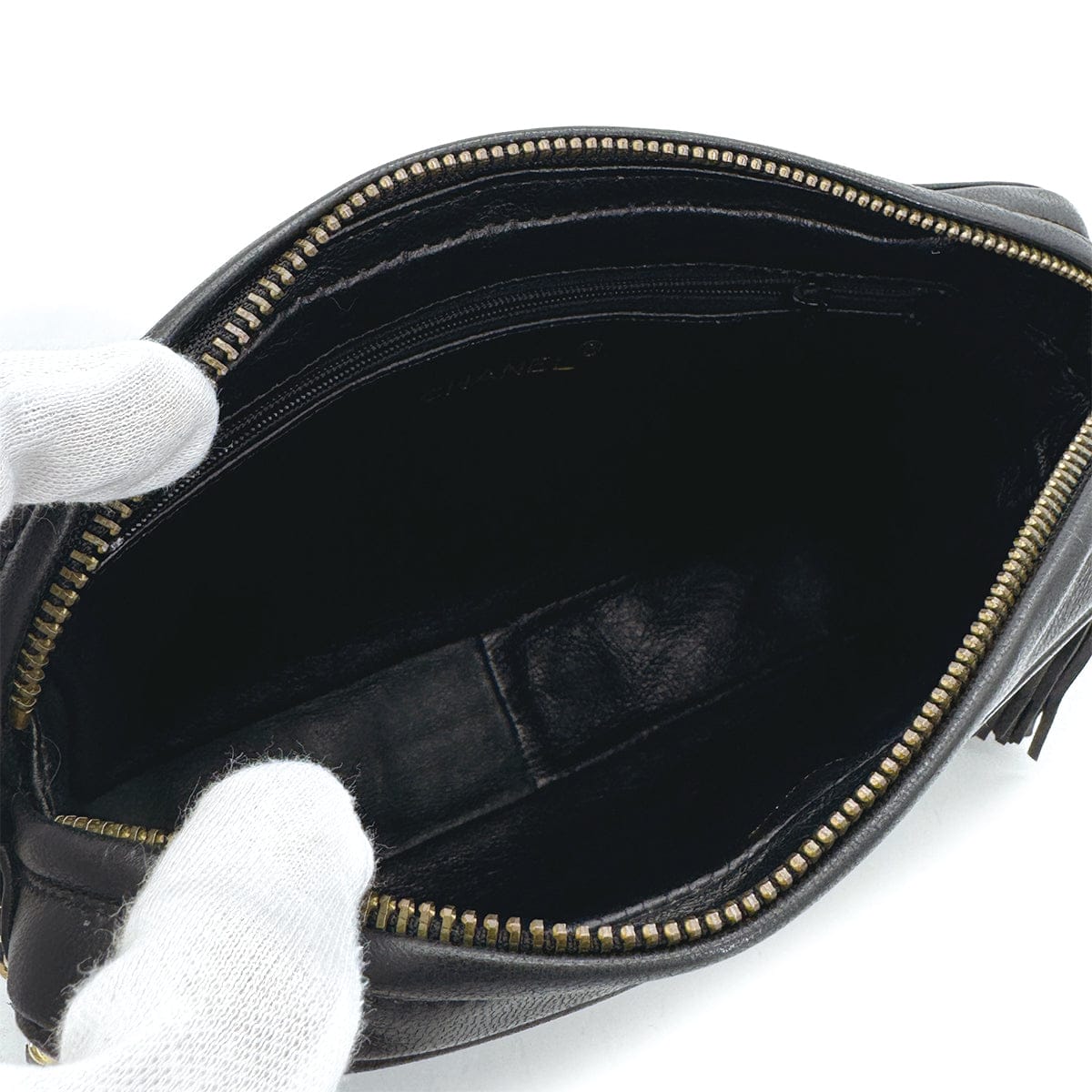 VINTAGE CHANEL MATELASSE FRINGE CHAIN SHOULDER BAG BLACK LAMB SKIN GOLD HARDWARE 90317007