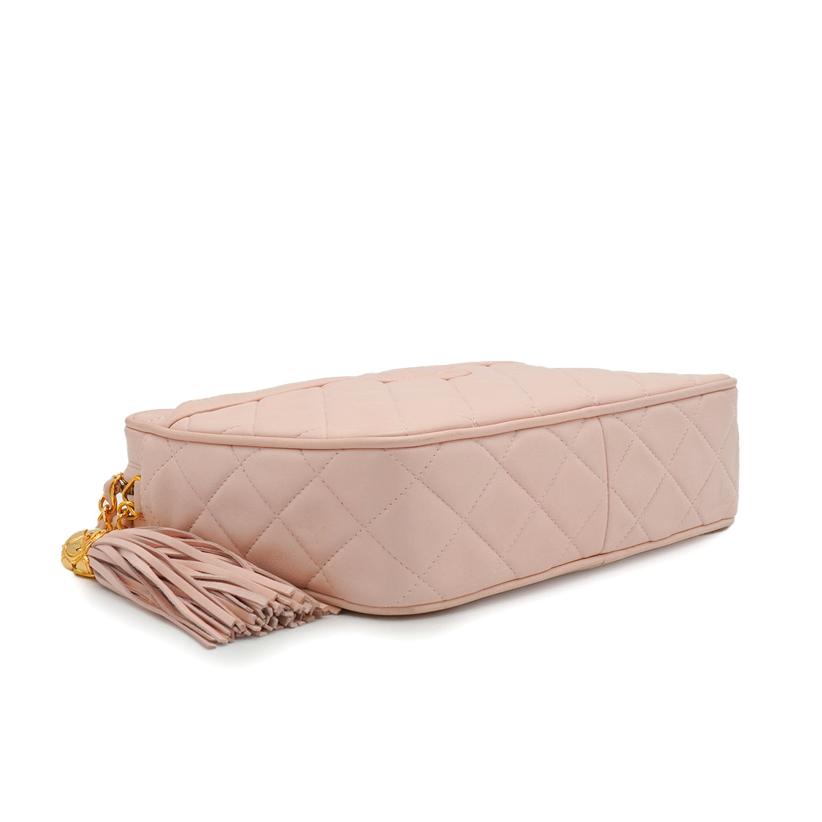 VINTAGE CHANEL MATELASSE FRINGE CHAIN SHOULDER BAG PINK LAMB SKIN GOLD HARDWARE 90344375