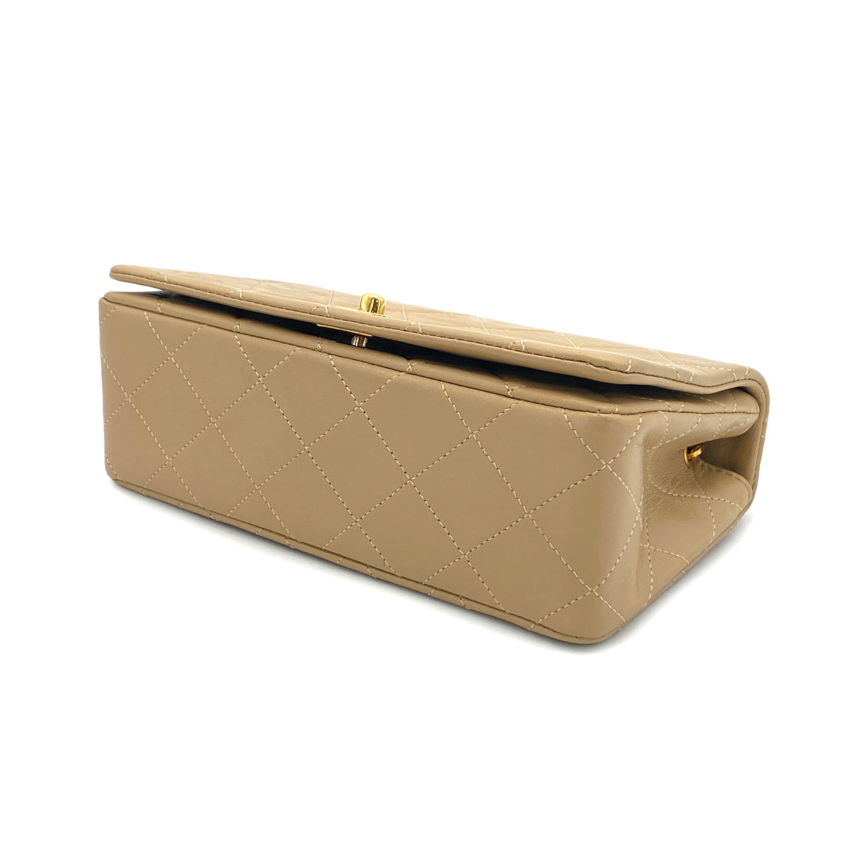 VINTAGE CHANEL MATELASSE FULL FLAP CHAIN SHOULDER BAG BEIGE LAMB SKIN GOLD HARDWARE 90327055