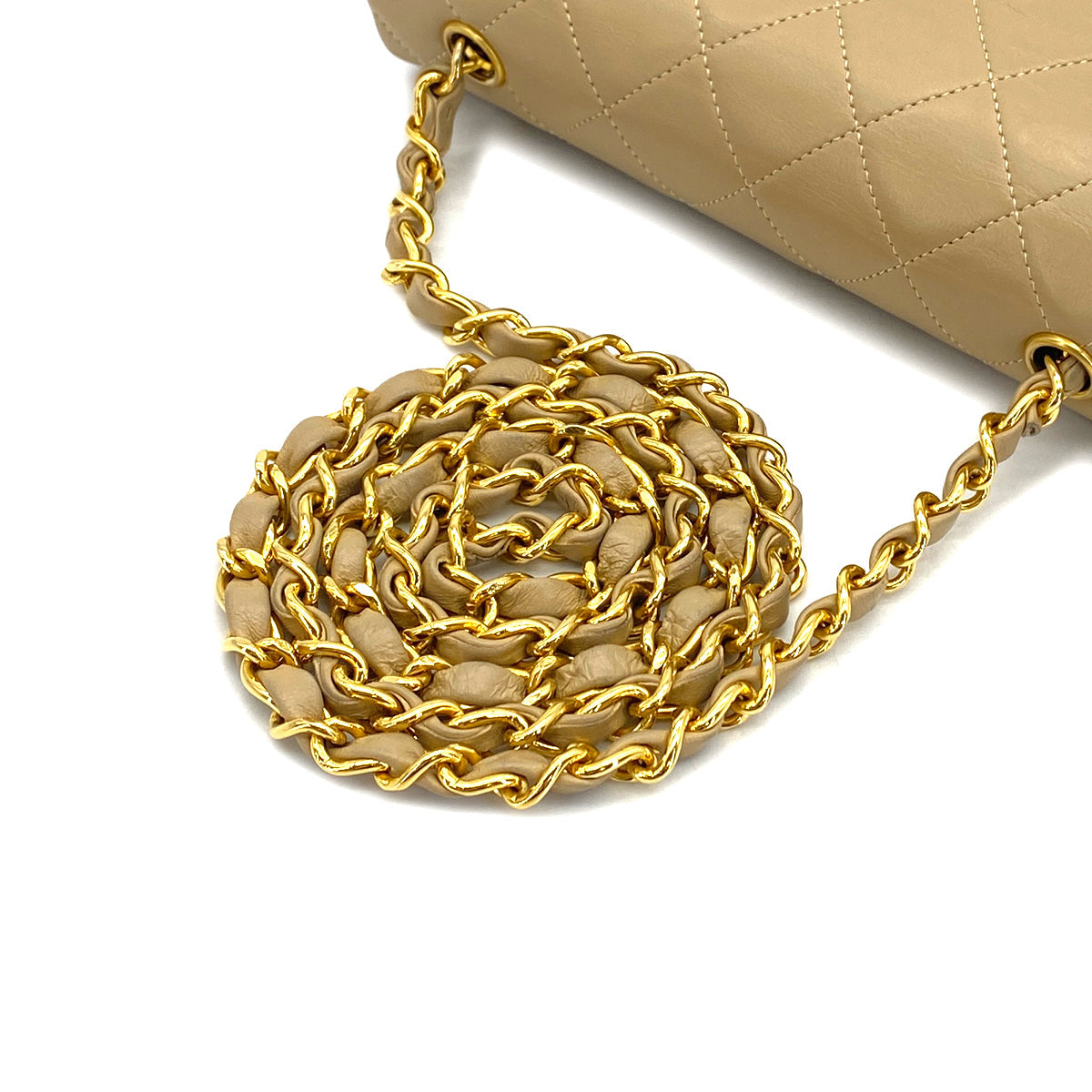 VINTAGE CHANEL MATELASSE FULL FLAP CHAIN SHOULDER BAG BEIGE LAMB SKIN GOLD HARDWARE 90327055