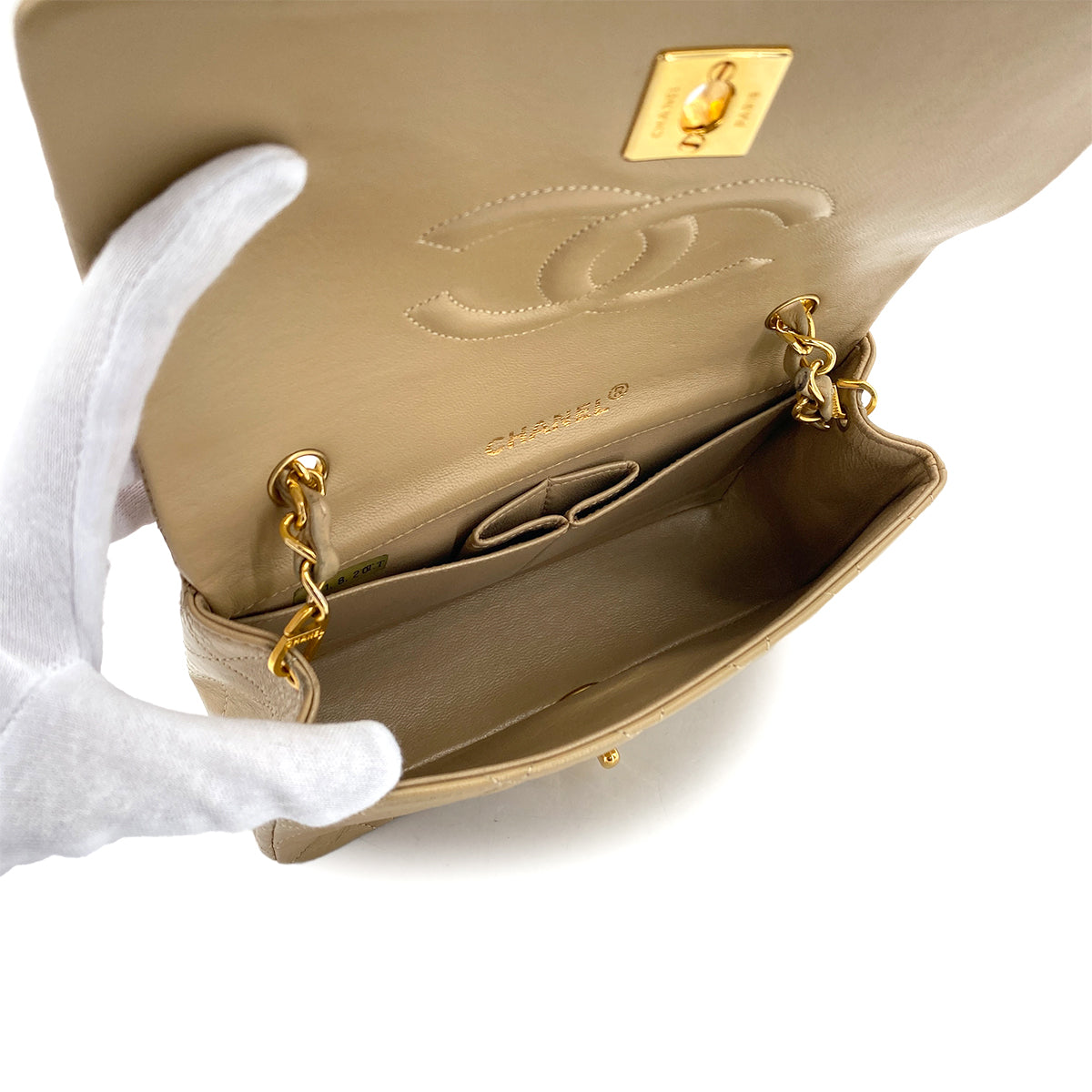 VINTAGE CHANEL MATELASSE FULL FLAP CHAIN SHOULDER BAG BEIGE LAMB SKIN GOLD HARDWARE 90327092