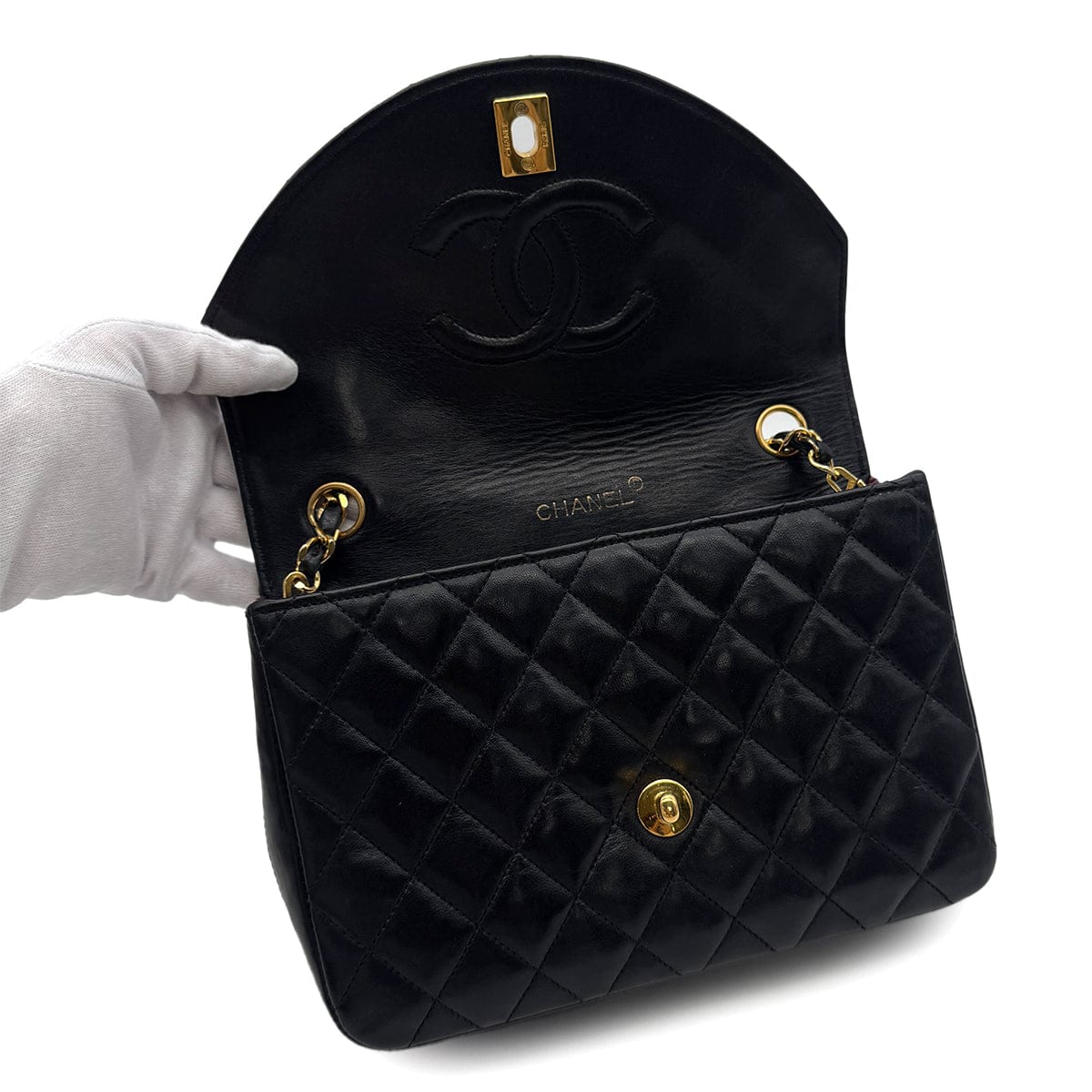 VINTAGE CHANEL MATELASSE HALF MOON CHAIN SHOULDER BAG BLACK LAMB SKIN 90323978